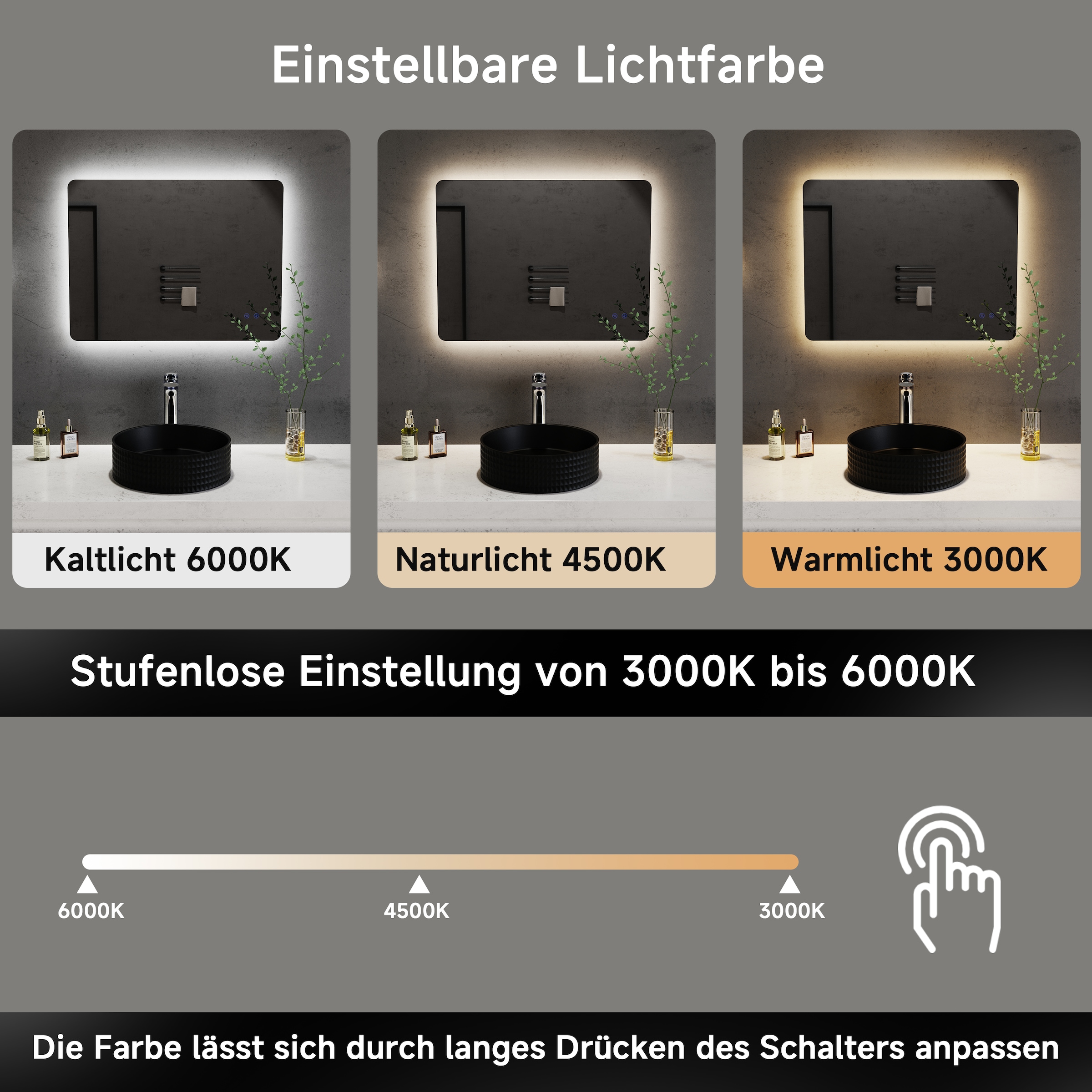 welltime LED-Lichtspiegel »Toledo eckig, Spiegel mit LED Beleuchtung, Badspiegel« mit Anti-Fog Beschichtung