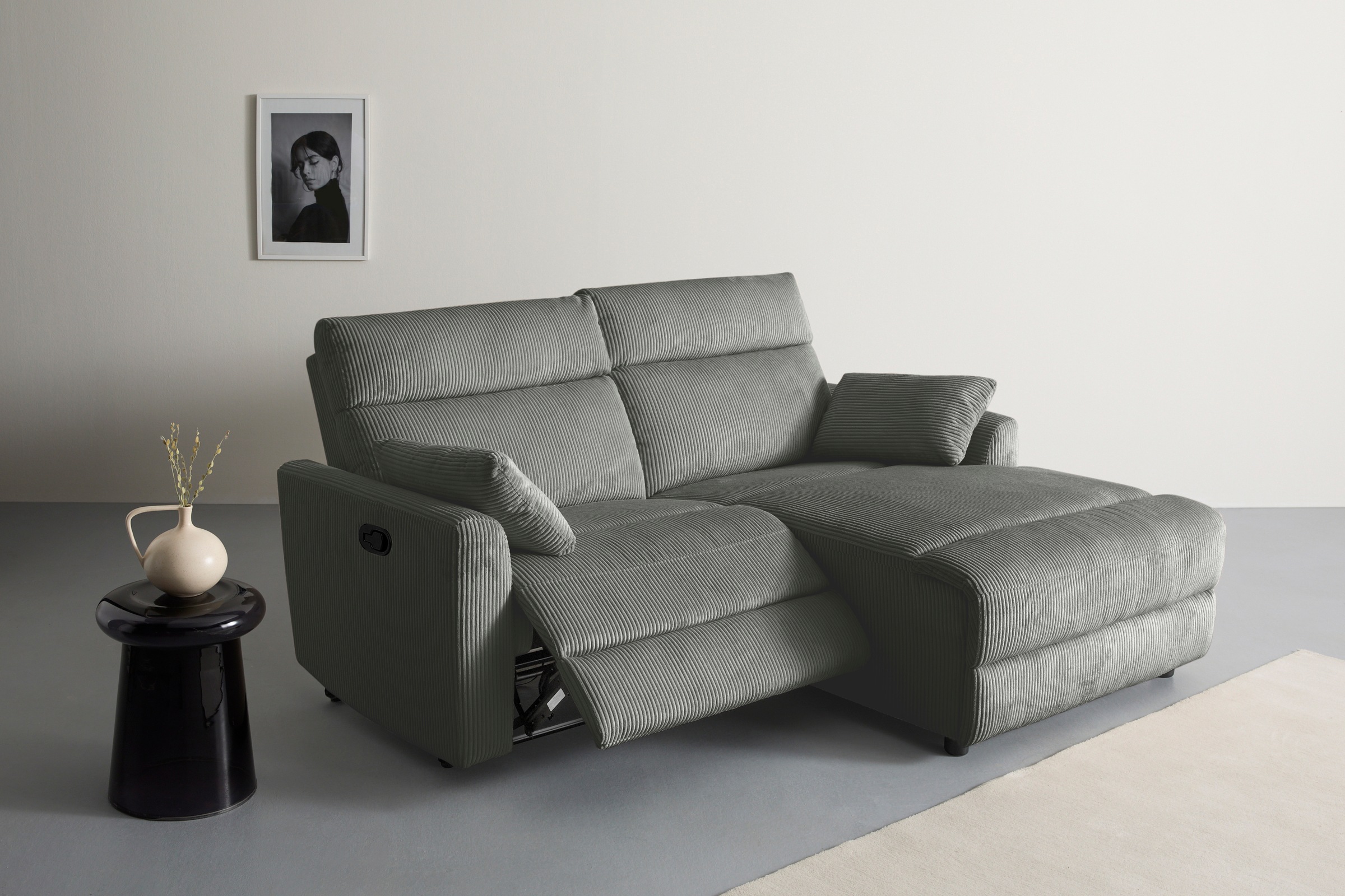 INOSIGN Ecksofa »JENNA, L-Form,  209cm, manuelle u. elektrische Funktion, mit USB A/C,« Liegefunktion 105°-150°, Federkern, Cord