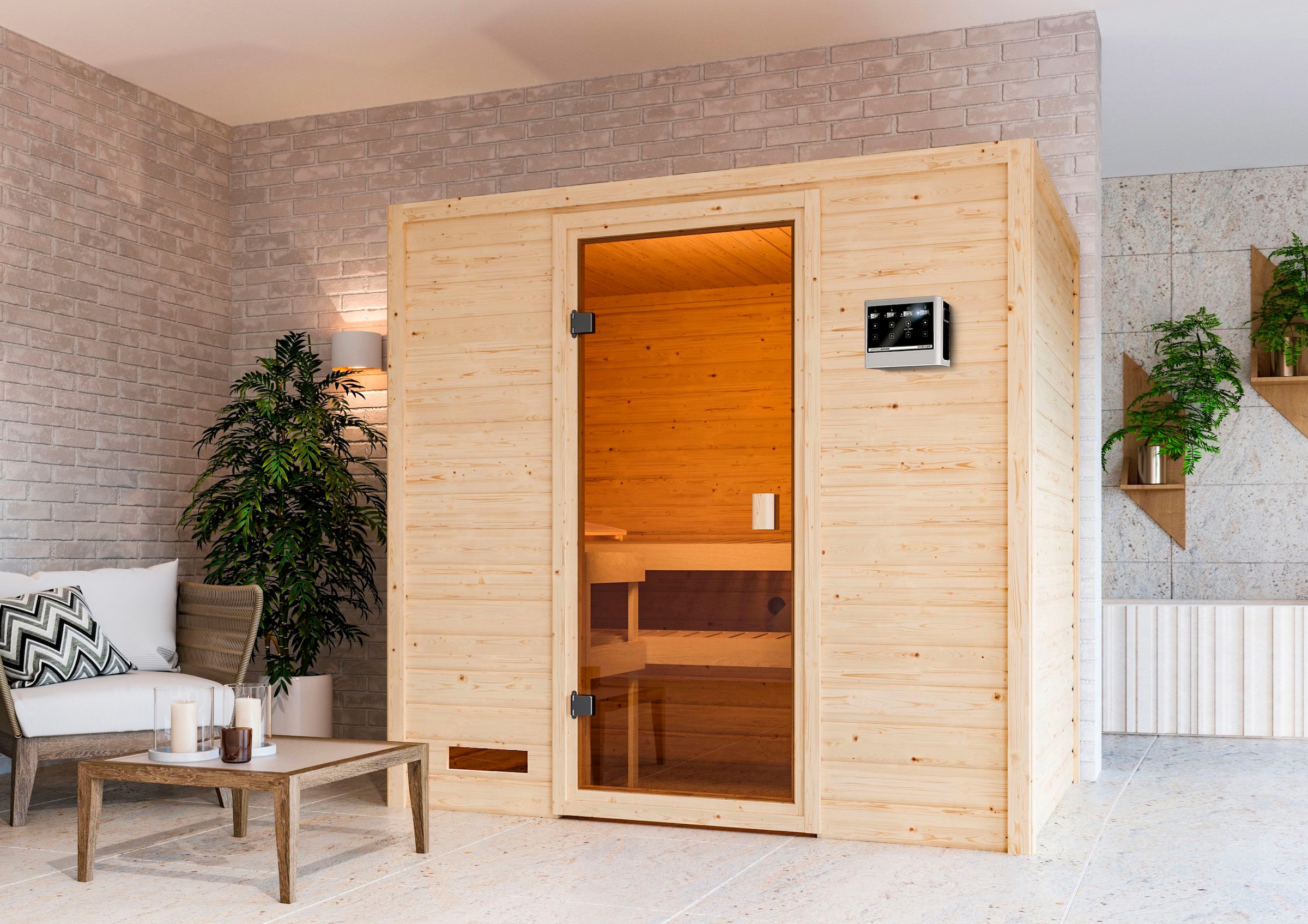 welltime Sauna »Sunie«, 3,6-kW-Bio-Plug & Play Ofen mit ext. Steuerung