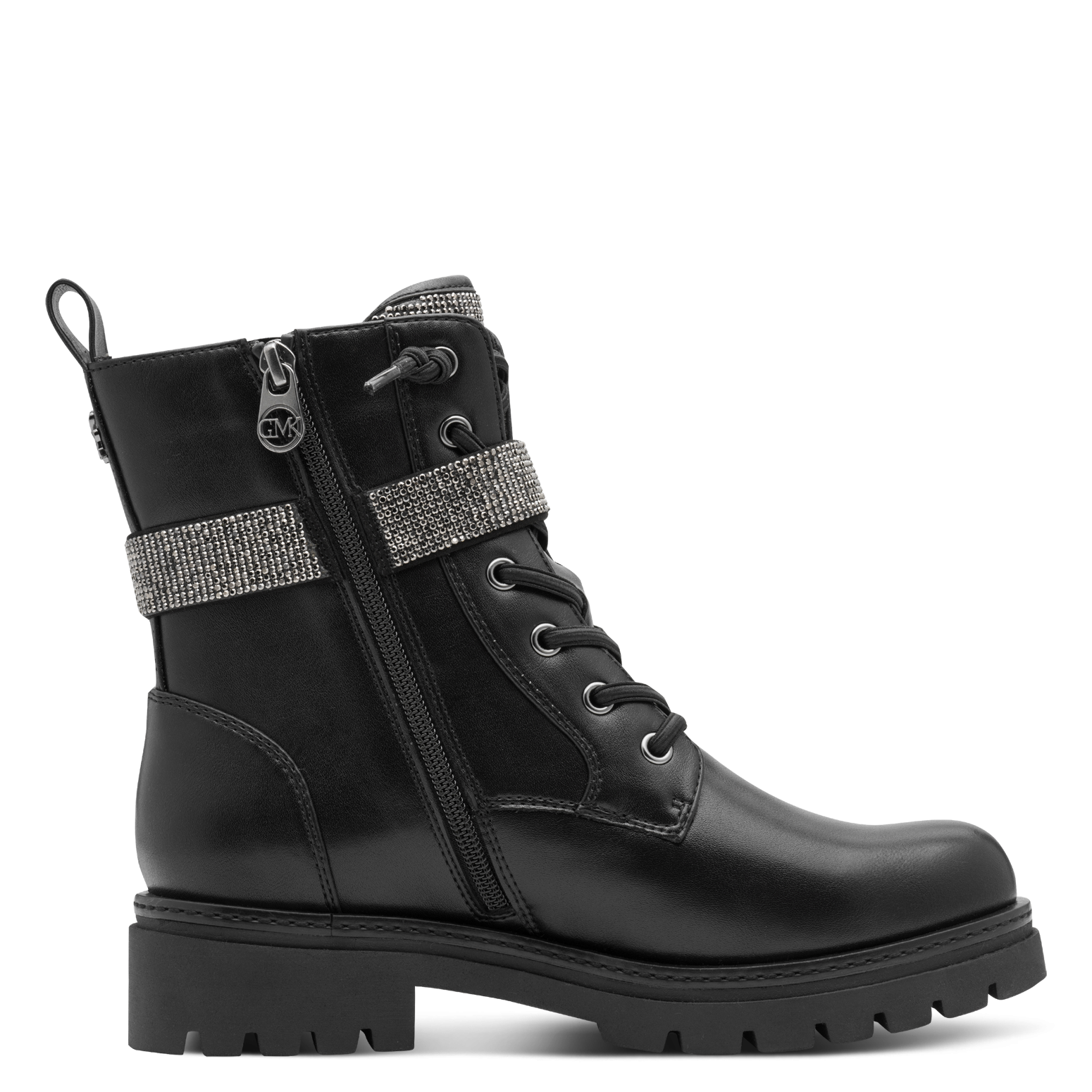 MARCO TOZZI by GMK Schnürstiefelette, Blockabsatz, Schnürboots, Zierriemen mit Strasssteinen besetzt