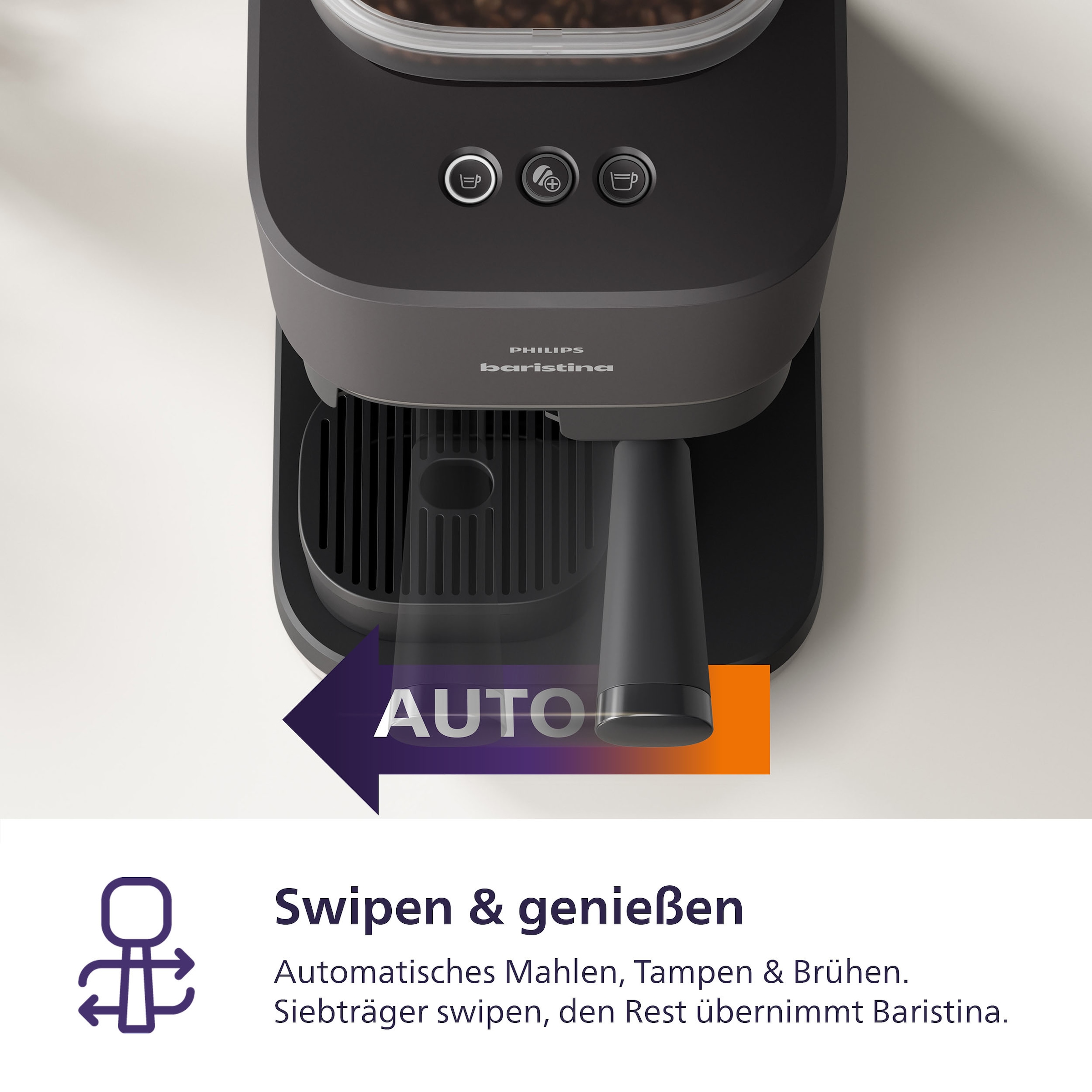 PHILIPS baristina Espressomaschine »BAR305/60 mit Mahlwerk für ganze Bohnen« 16 bar Pumpendruck, Schwarzgrau