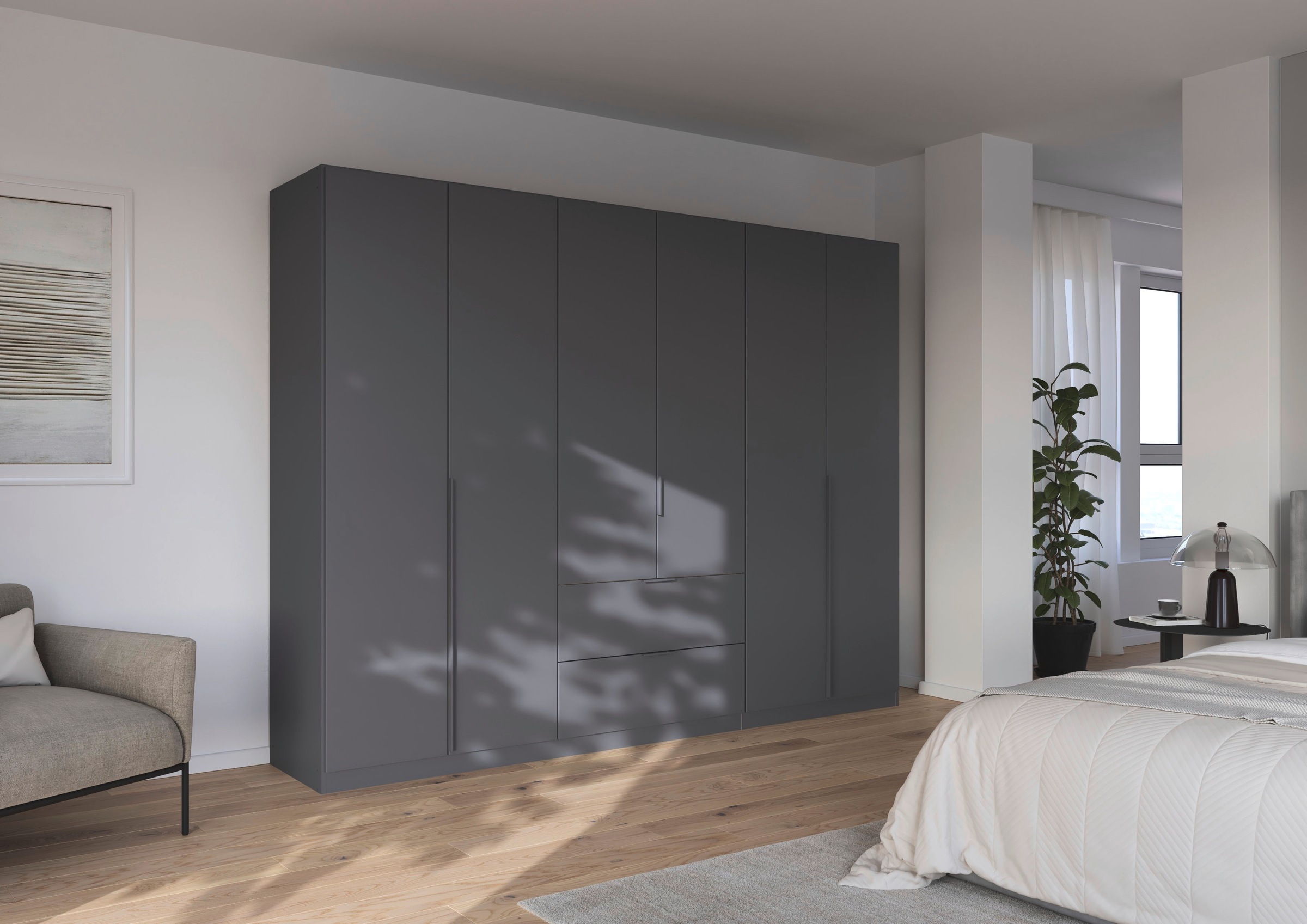 rauch Drehtürenschrank »Kleiderschrank Schrank Garderobe AGORDO mit Dekor- oder Hochglanzfront«, (in zwei Griff-Farben mit Dekor- oder Hochglanzfront), mit Außenschubkästen, in 6 Breiten und 2 Höhen MADE IN GERMANY