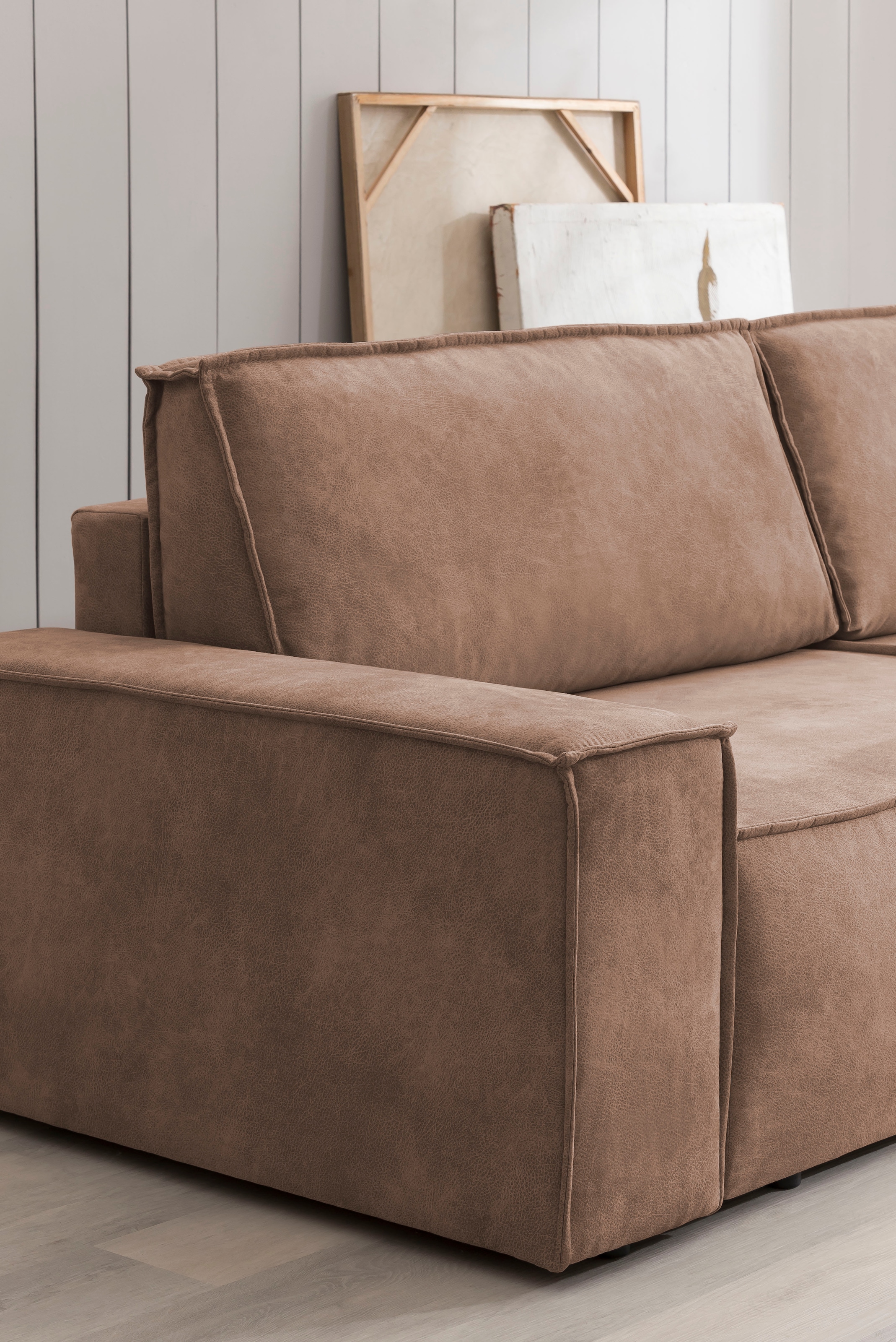Home affaire Wohnlandschaft »SHERWOOD 329 cm, U-Form, Schlafsofa,«, Schlaffunktion m. Bettkasten (194x139 cm), Cord, Vintage, Samtvelours