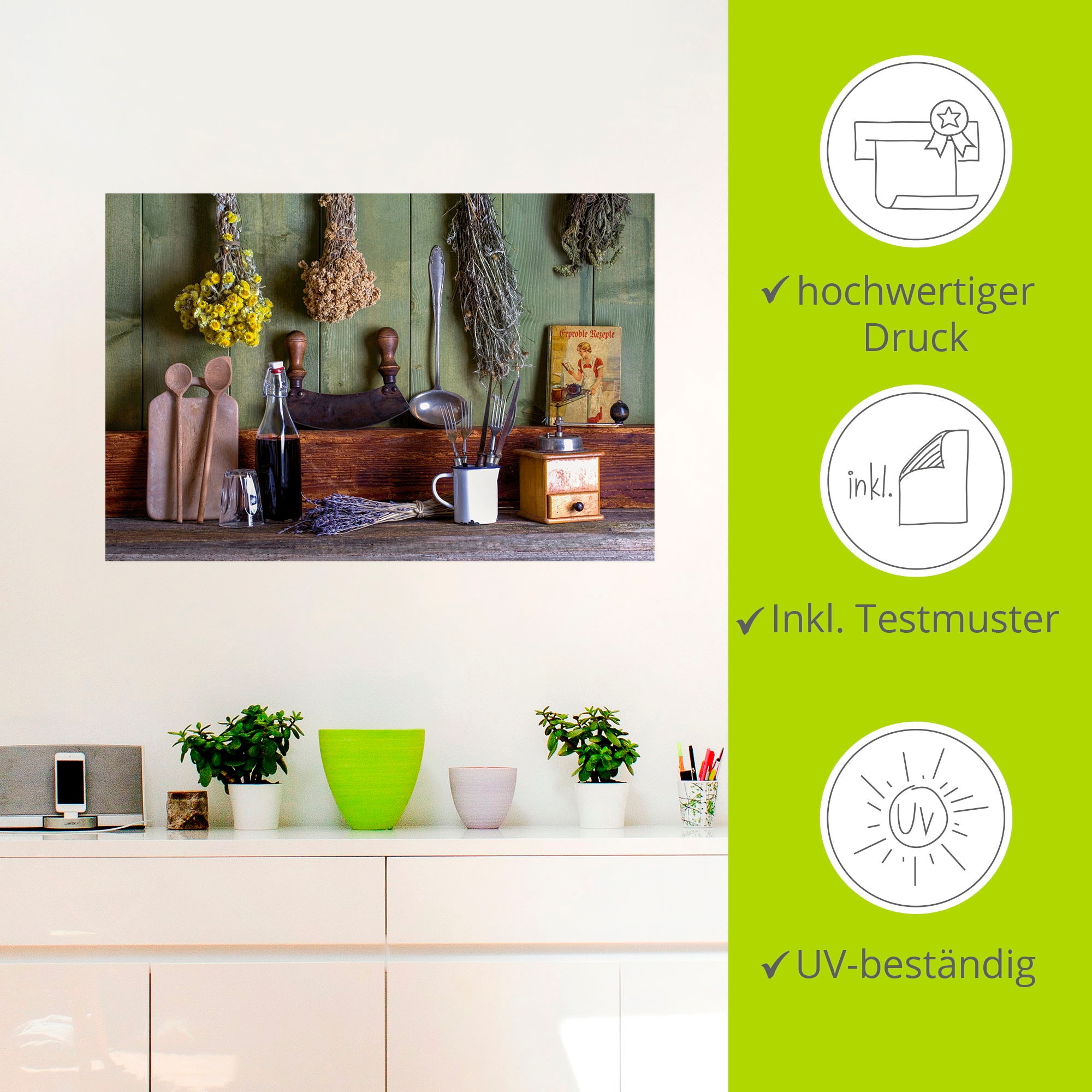 Artland Wandbild »Rustikale Küchenszene«, Innenarchitektur, (1 St.), als Alubild, Outdoorbild, Leinwandbild, Poster, Wandaufkleber