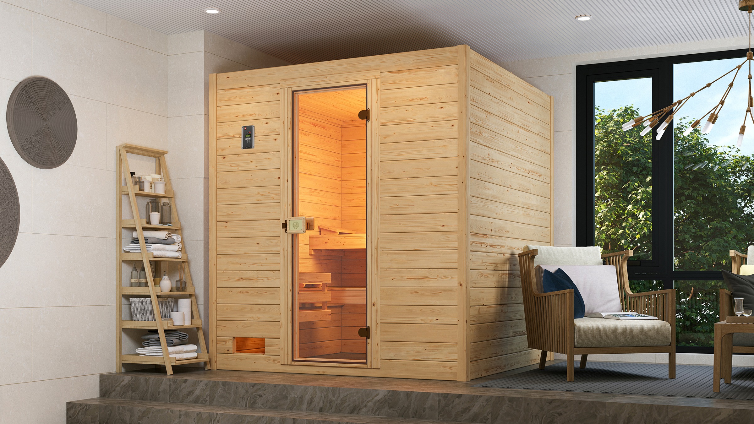 weka Sauna »Massivholzsauna VALIDA 3«, Blockbohlen, moderne Ganzglastür günstig online kaufen