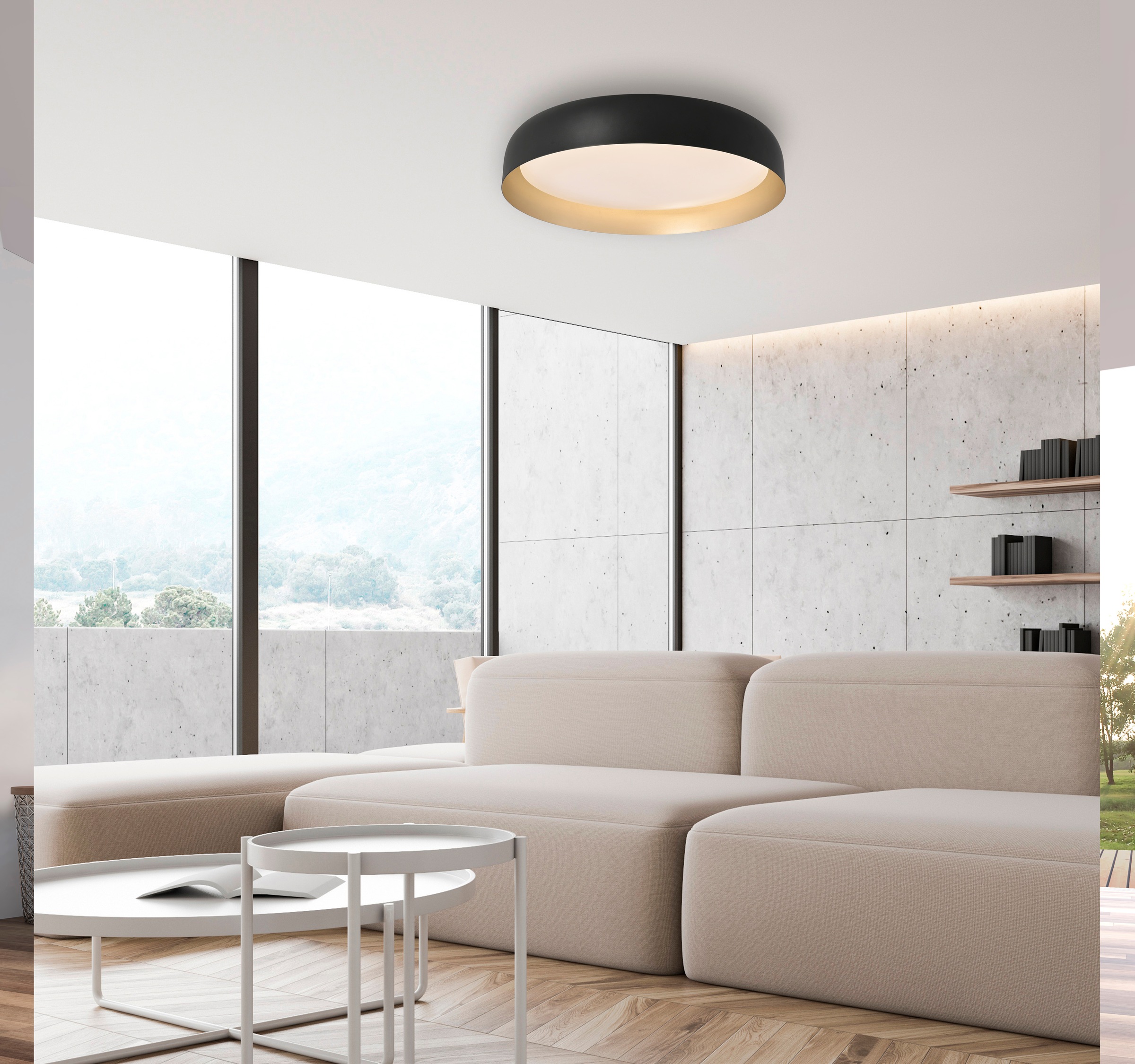 Just Light LED-Deckenleuchte Osko Ø 57 cm x 11,5 cm Schwarz günstig online kaufen