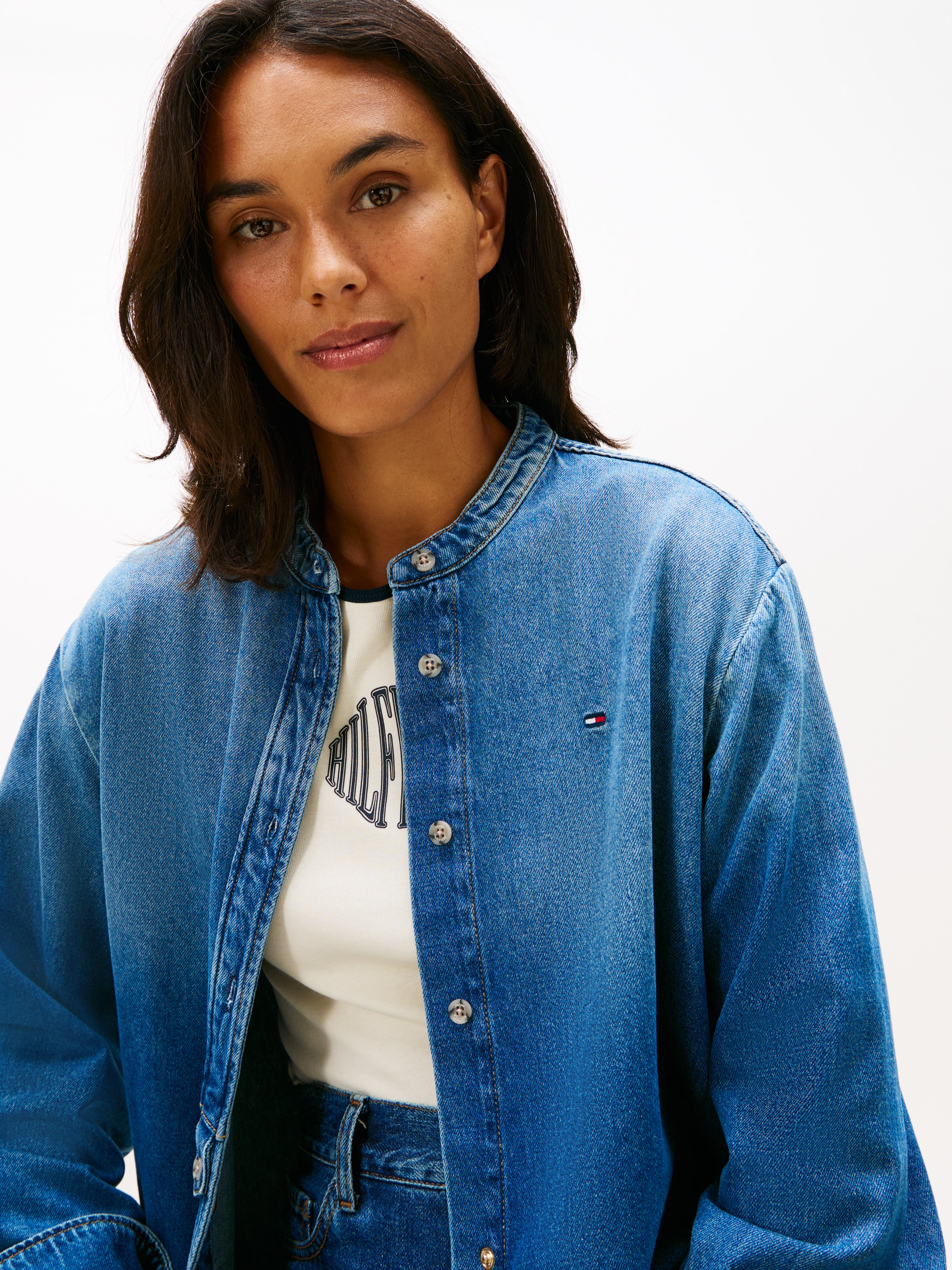 Tommy Hilfiger Jeansbluse »DNM GLOW STAND-COLLAR SHIRT LS«