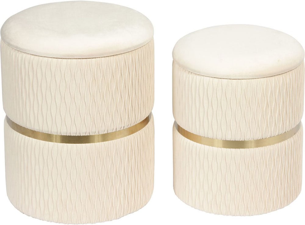 Kayoom Polsterhocker »Hocker Zora 425 2er-Set, Praktischer und versteckter Stauraum«, (Set, 2 St.), 2er-Set mit Stauraum, ineinander stapelbar, goldener Ring