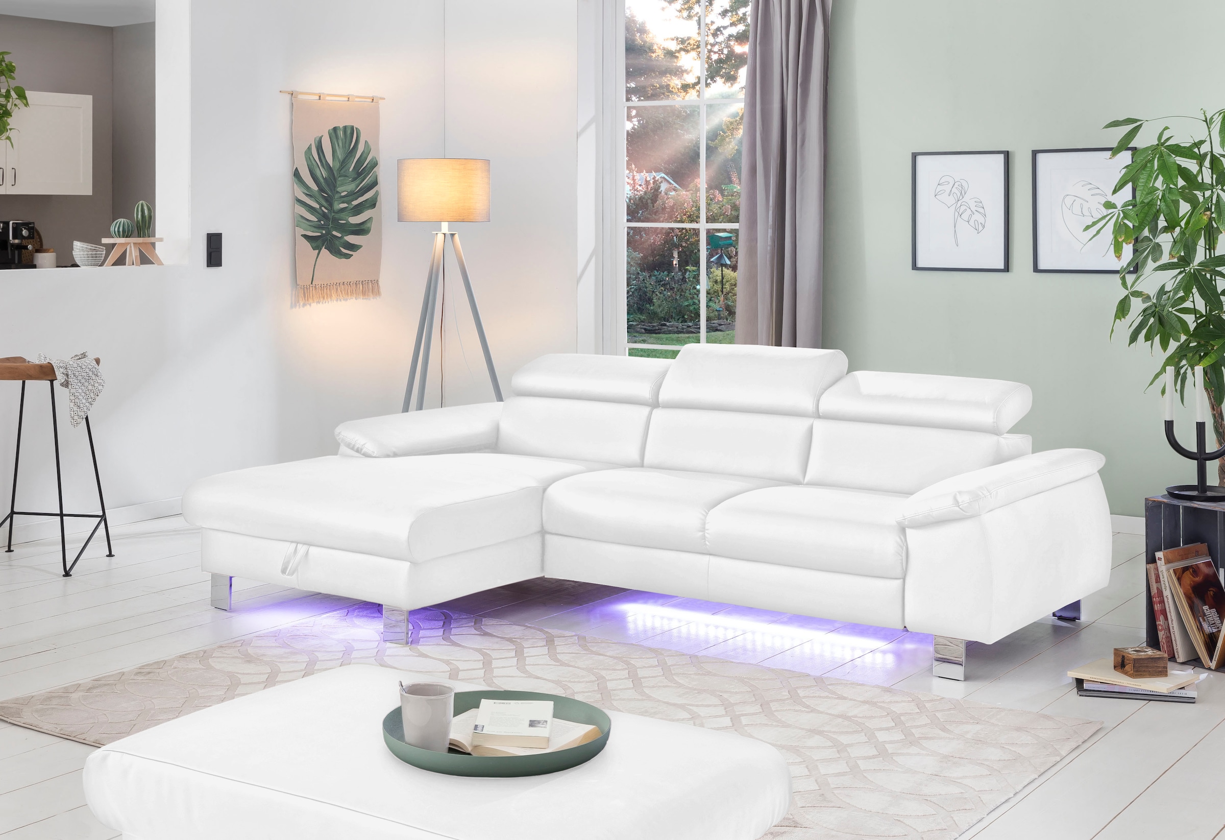 COTTA Ecksofa Komaris, Ecksofa, wahlweise mit RGB-LED-Beleuchtung und Bettf günstig online kaufen