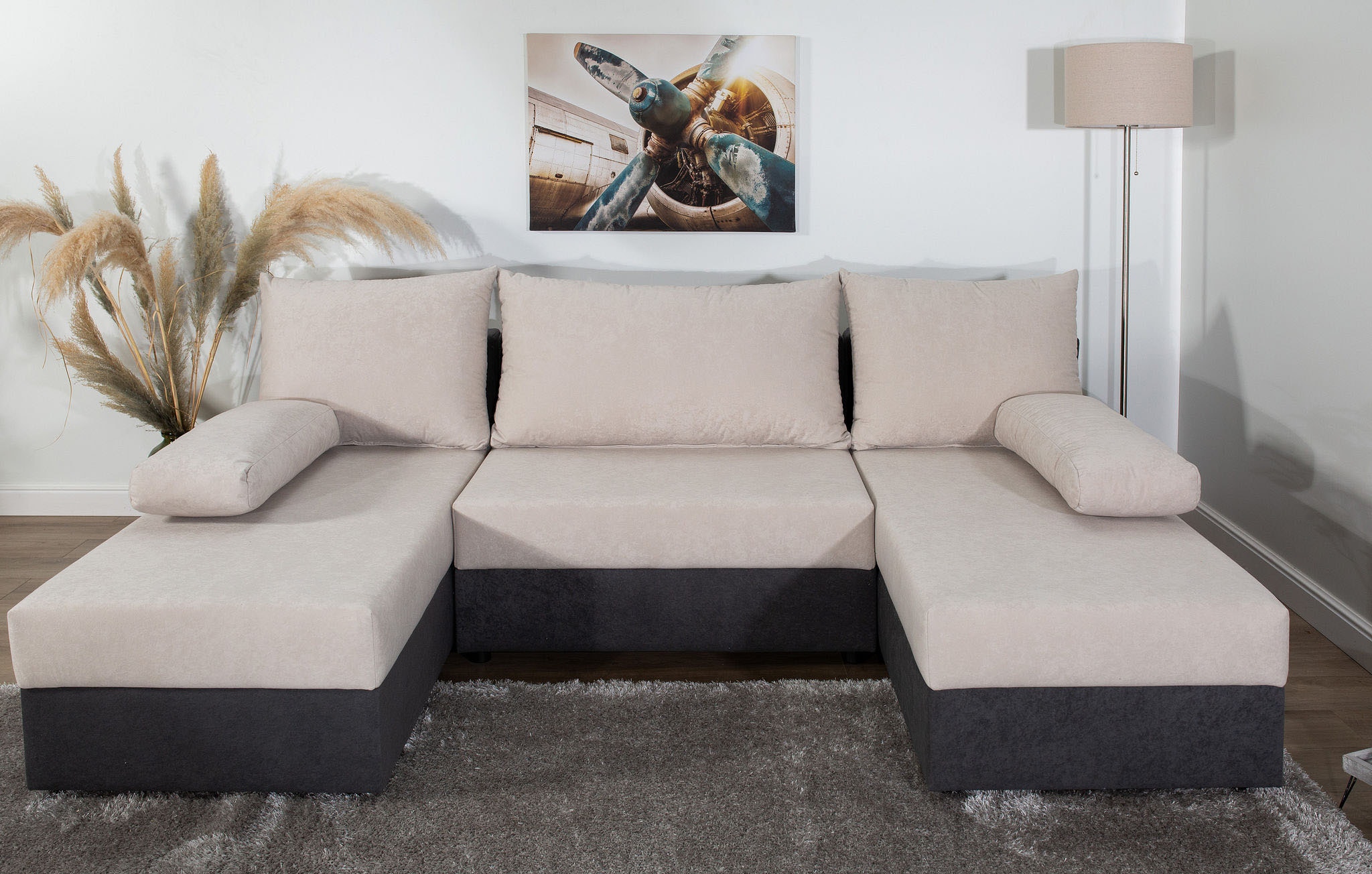 COLLECTION AB Wohnlandschaft »Pico U-Form, Breite 220, mit Schlaffunktion, Bettkasten & Zierkissen«, Liegefläche 117x220 cm