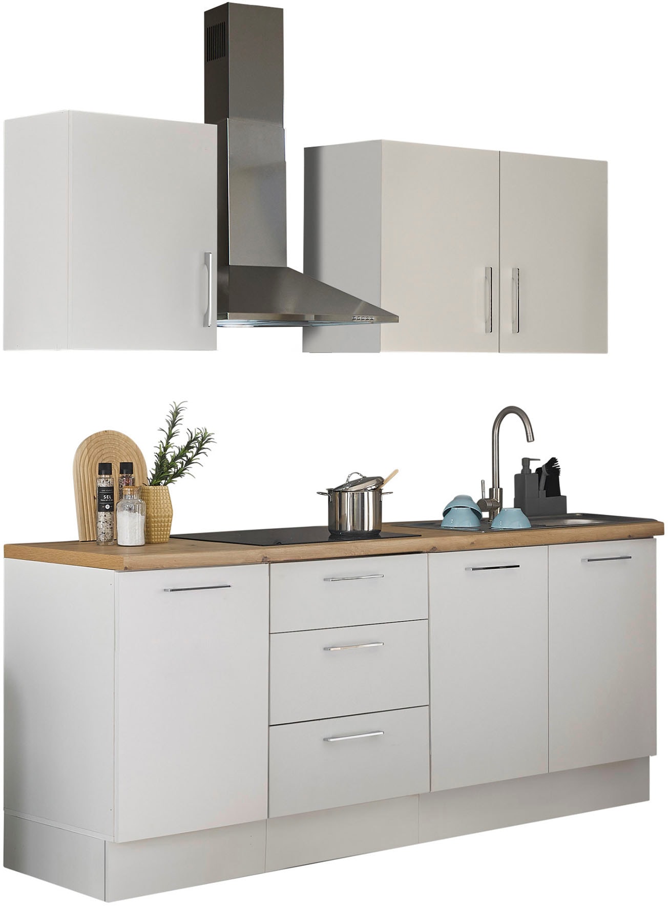 BASIC by Balculina Küchenzeile »Turin«, Breite 210 cm, ohne E-Geräte, mit Soft-Close-Funktion