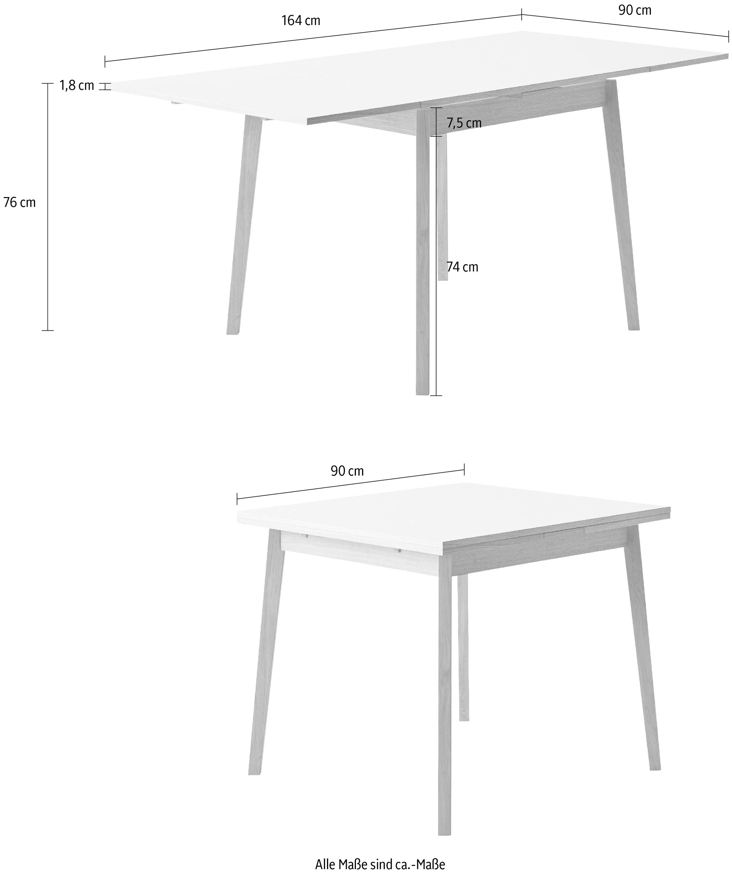 Hammel Furniture Esstisch »Basic by Hammel Single«, 90(164)x90 cm,  Tischplatte aus Melamin, Gestell aus Massivholz auf Rechnung bestellen
