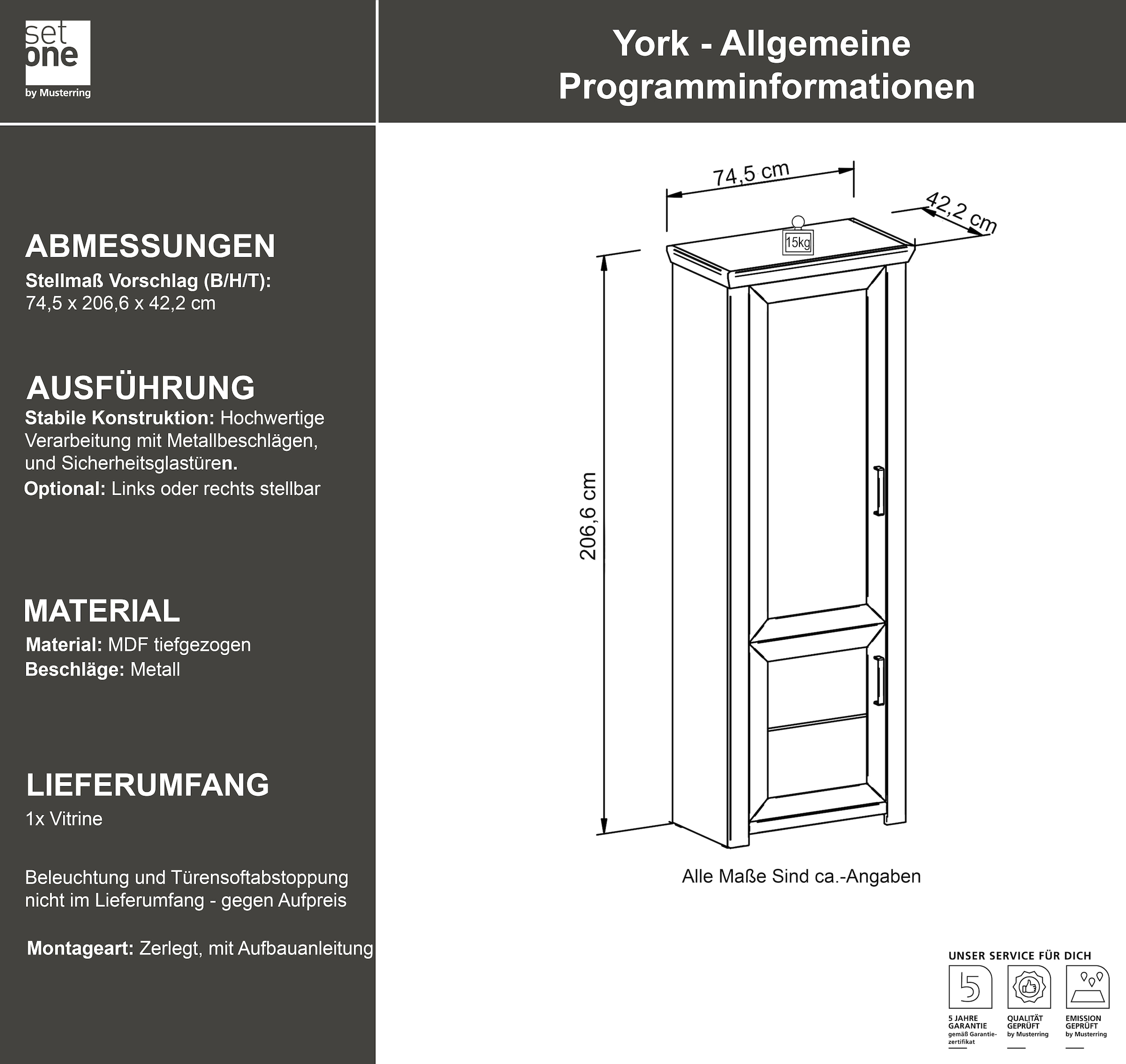 set one by Musterring Standvitrine »York«, Typ 01, mit Glastür, Beleuchtung optional, Landhaus-Stil, Höhe 207cm