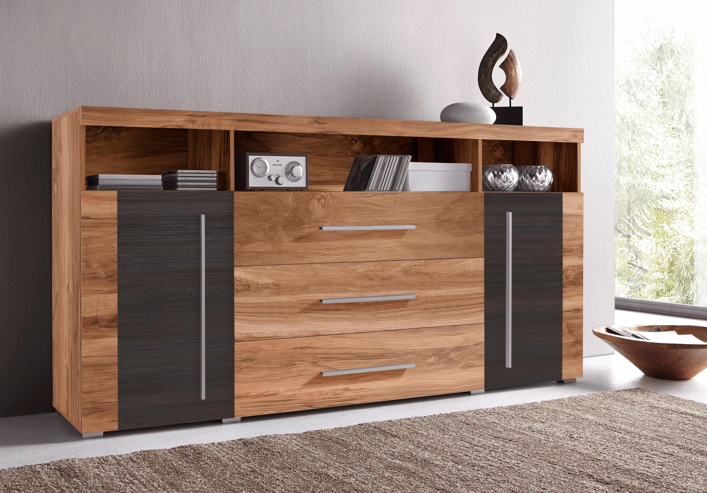 INOSIGN Sideboard »Roger,Breite 182cm, stilvolle Schrank, 2 Holztüren 3 Schubladen«, Kommode mit viel Stauraum, Einlegeböden verstellbar