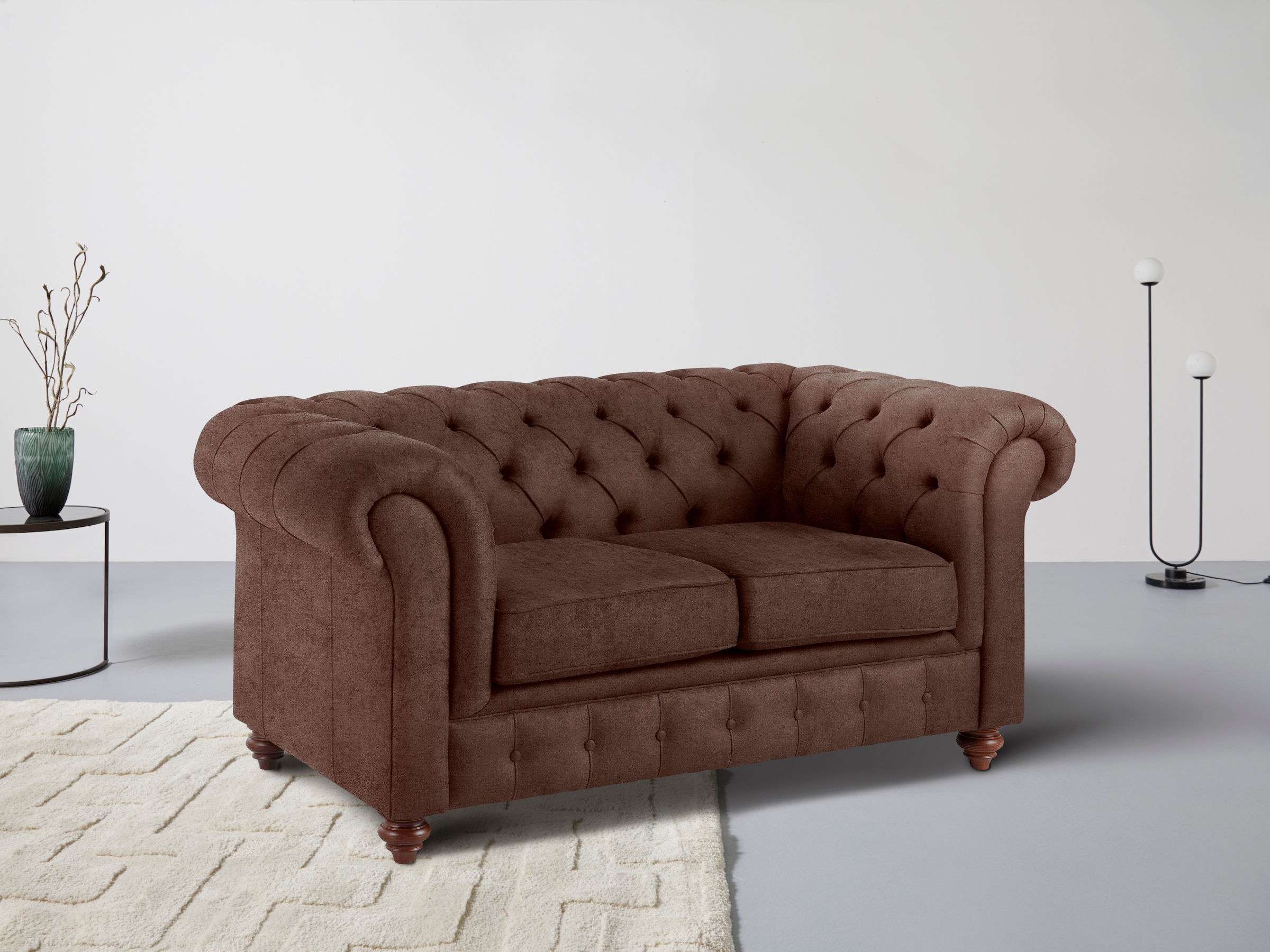 Home affaire Chesterfield-Sofa »Chesterfield 2-Sitzer B/T/H: 150/89/74 cm«, mit hochwertiger Knopfheftung, auch in Leder