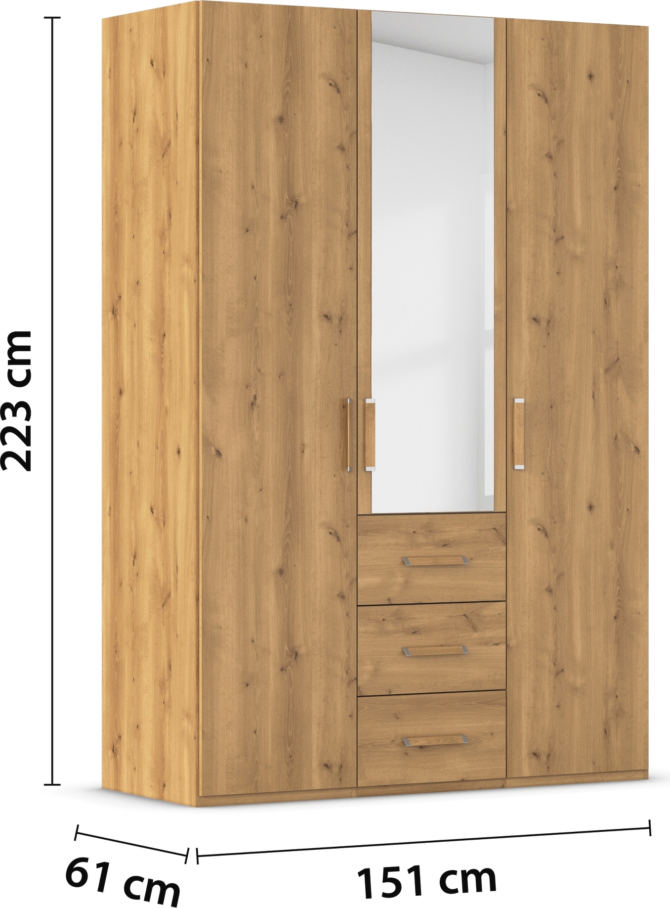 rauch Drehtürenschrank »Kleiderschrank Schrank Garderobe Schlafzimmerschrank EVELYN«, (in 2 Höhen 197 oder 210 cm erhältlich), in elegantem Stil mit Schubladen 3 Breiten und 2 Höhen MADE IN GERMANY