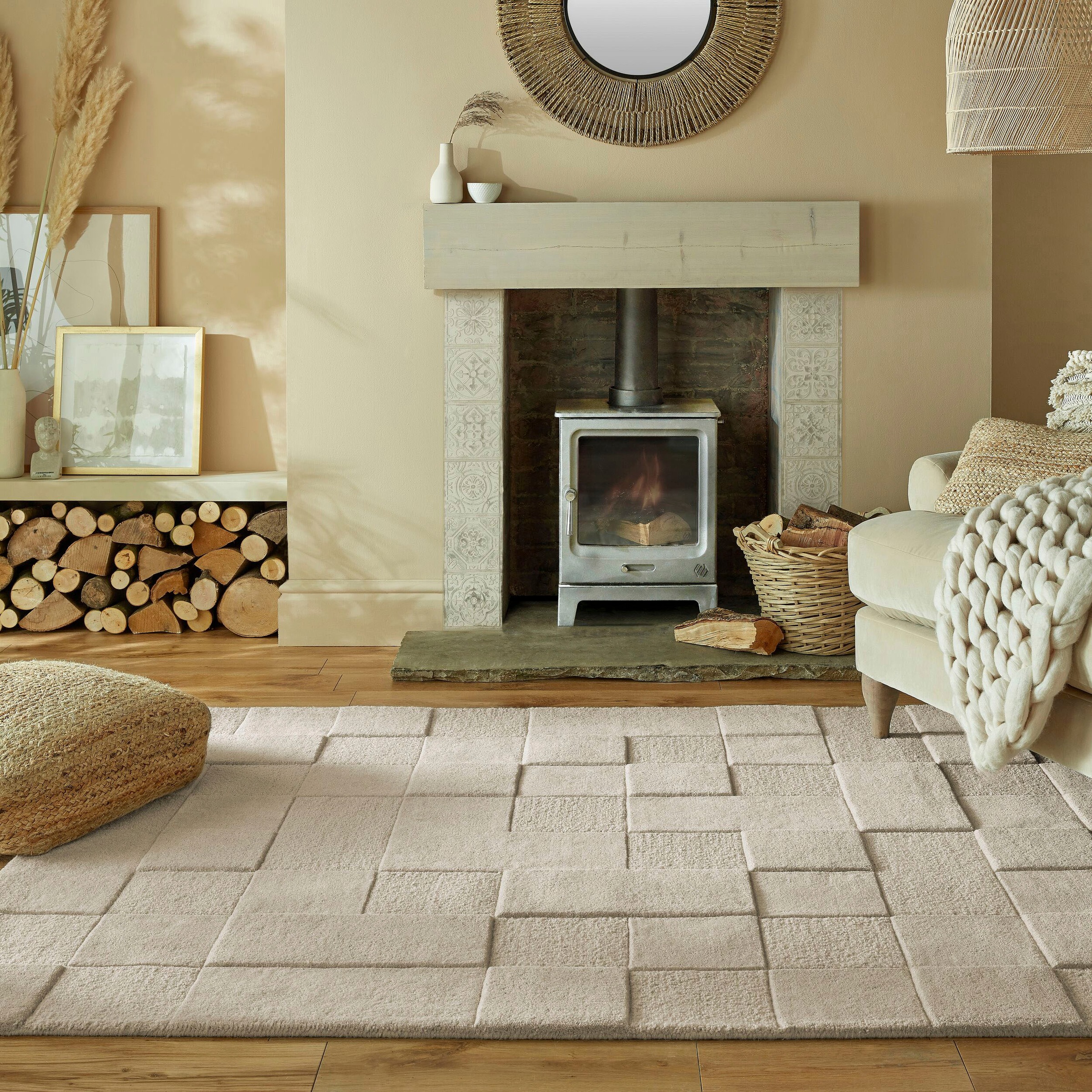 FLAIR RUGS Wollteppich »Checkboard, mit modernem Schachbrettmuster«, rechte günstig online kaufen