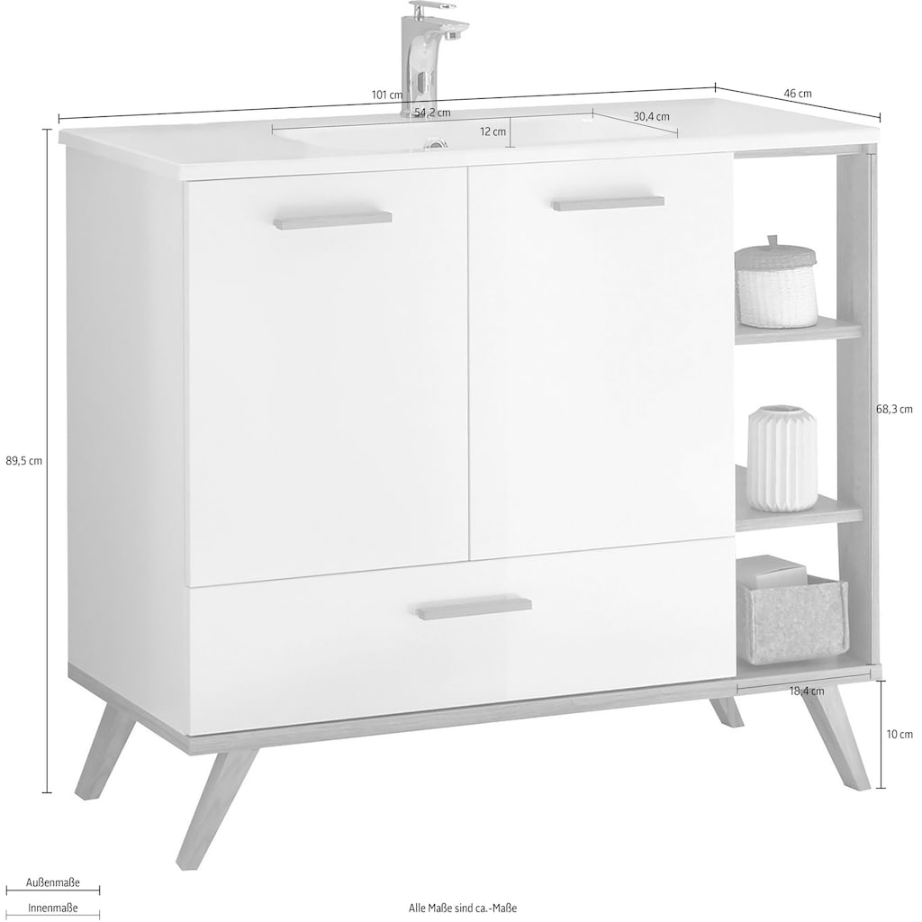 Saphir Waschtisch »Quickset Mineralmarmor-Waschtisch mit Unterschrank, 101 cm breit«