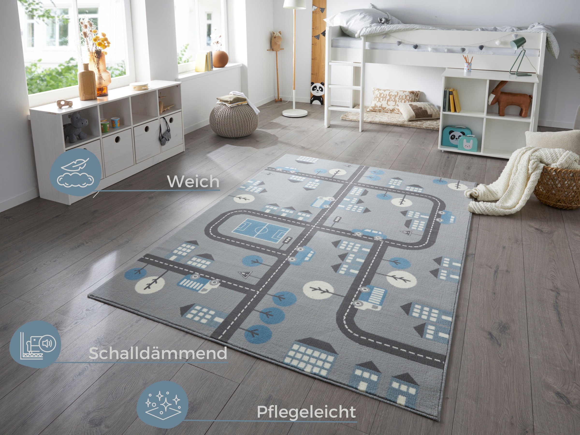 HANSE Home Kinderteppich »Town«, rechteckig, 0,9 mm Höhe, Kurzflor, Kindert günstig online kaufen