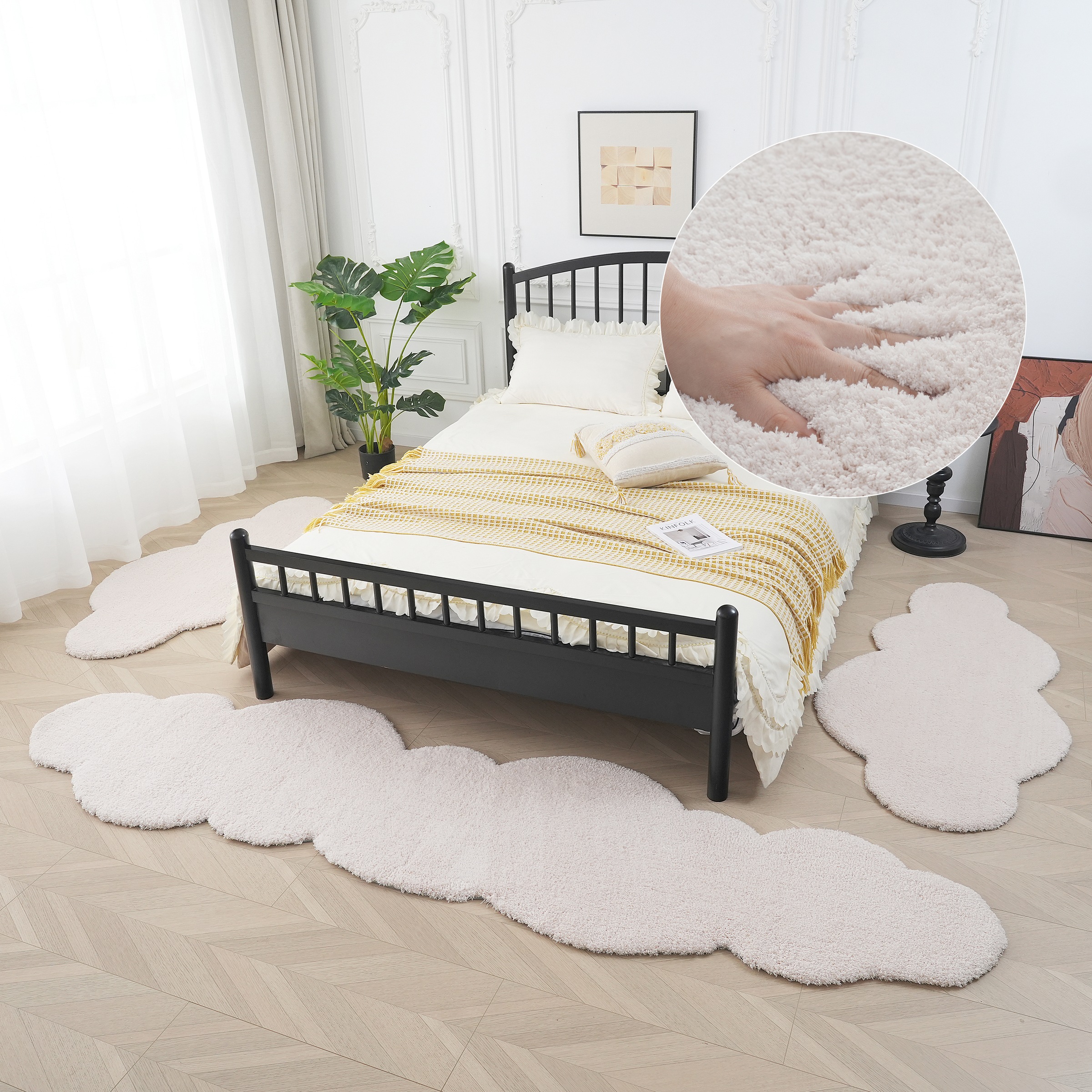 my home Bettumrandung »Microfaser Teppich Magong, besonders weich, sehr feiner Flor«, (3 tlg.), Wolkenform, uni Bettvorleger, Läufer-Set, Schlafzimmer, Kinderzimmer