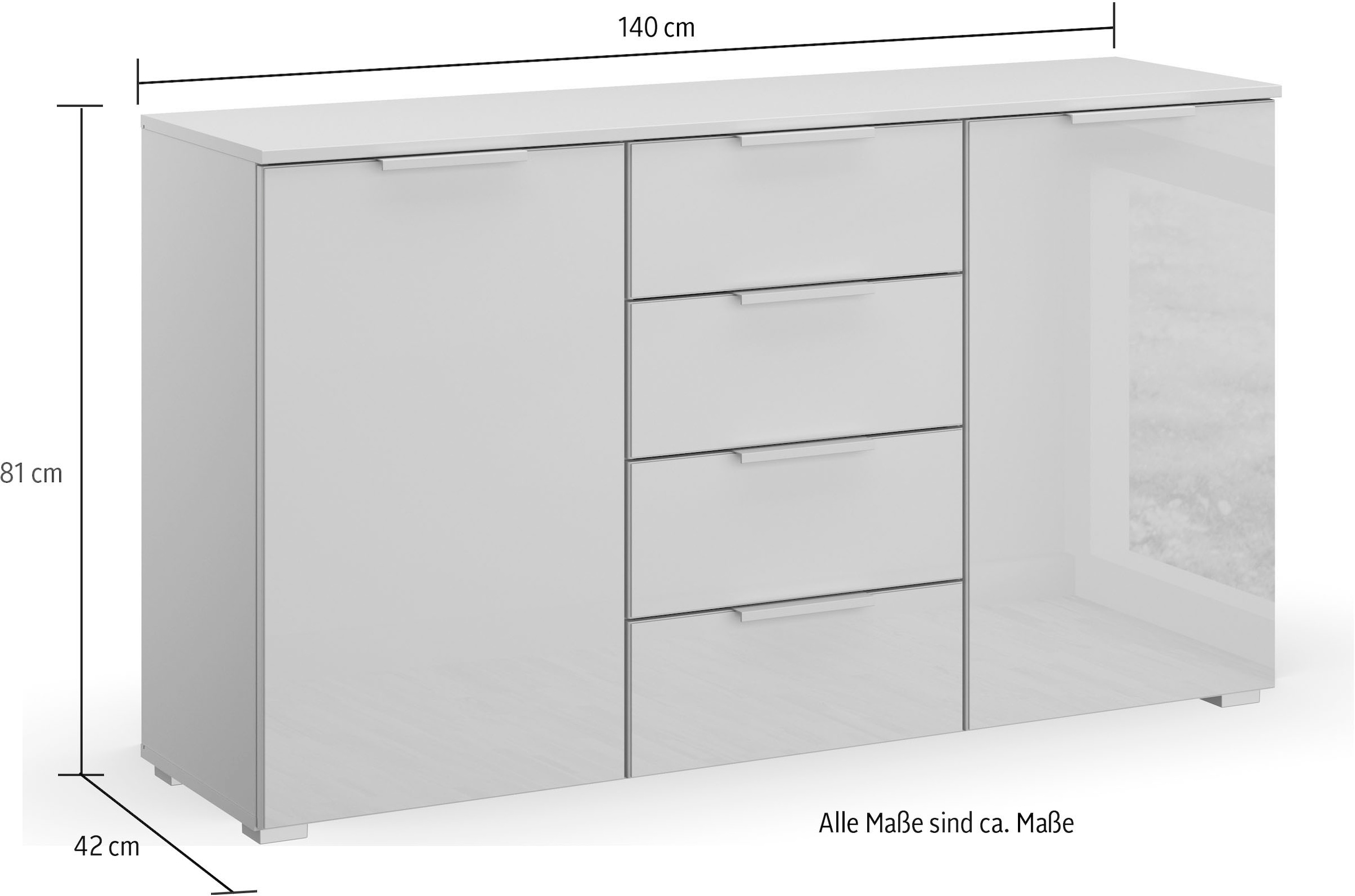 rauch Schubkastenkommode »Sideboard Kommode Kombikommode KOLUNA mit Glasfront«, mit 4 Schubkästen und 2 Türen sowie Metallgriffen MADE IN GERMANY