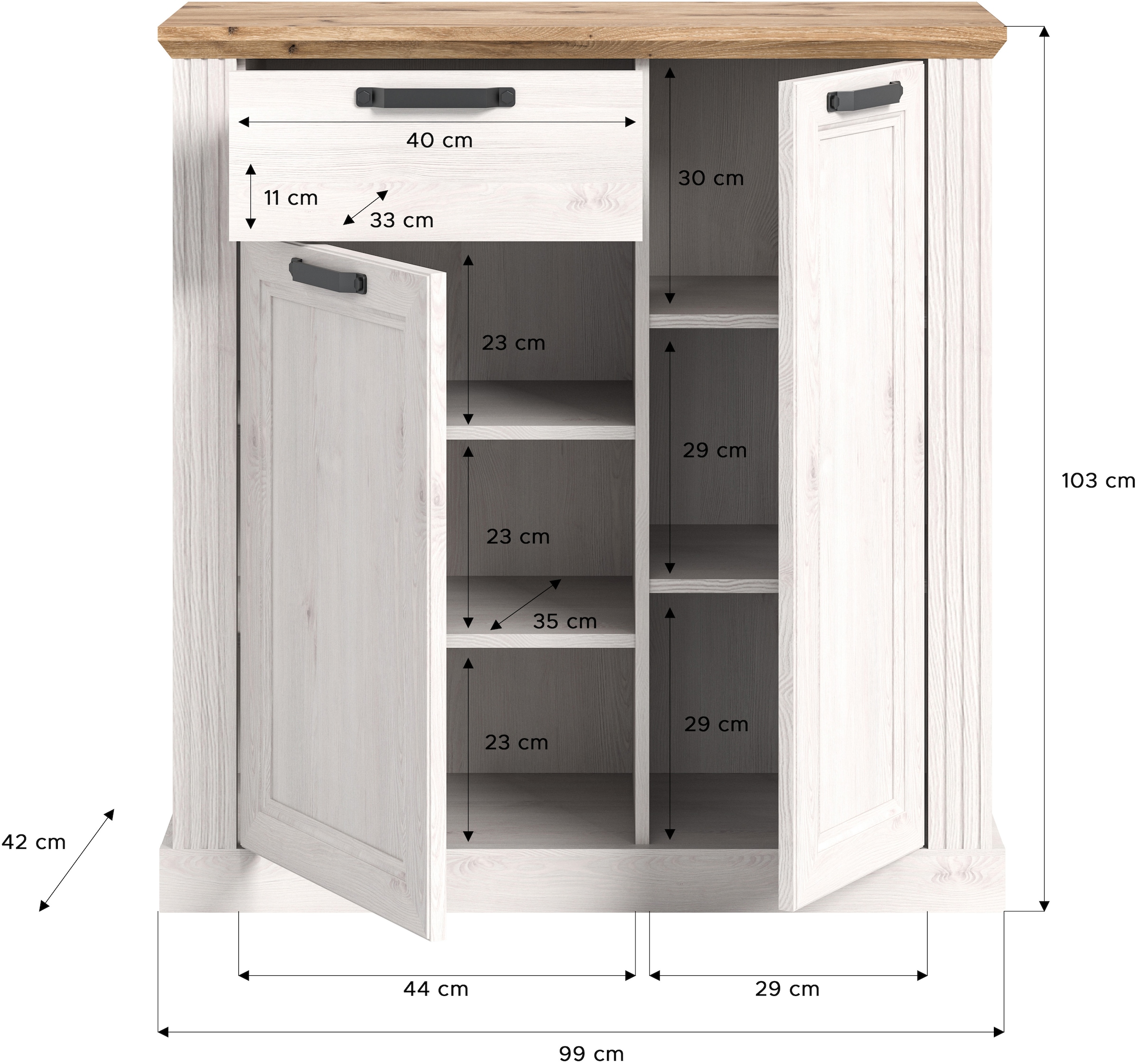 INOSIGN Kommode »Sorrent, Breite 98cm, 2 Türen, 1 Schubkasten«, Anrichte, Schuhkommode, Aufbewahrungsschrank