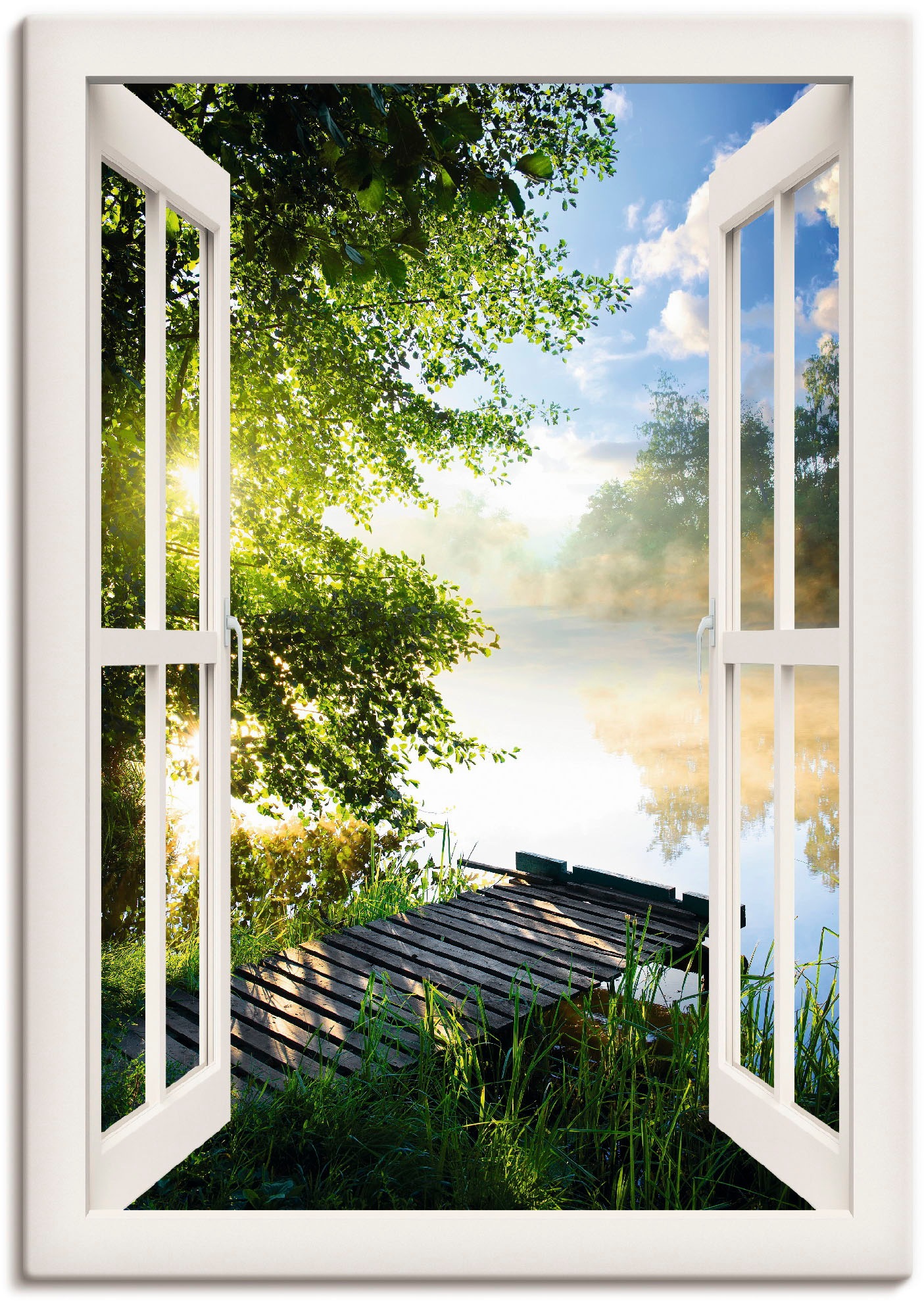 Artland Wandbild »Fensterblick Angelsteg am Fluss« Fensterblick 1 Stk. tlg. günstig online kaufen