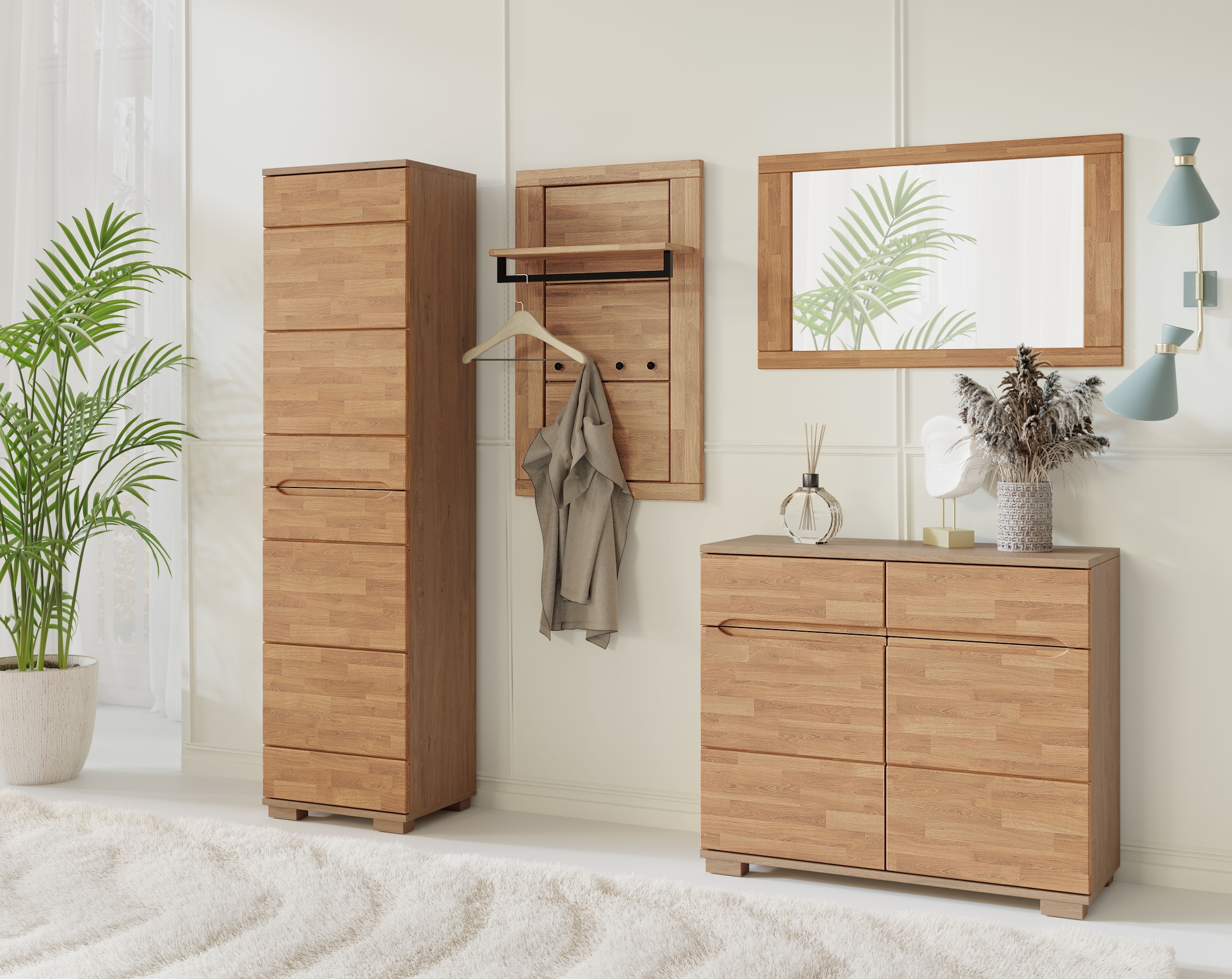 Home affaire Sideboard »VETRO in zwei Farben Erhältlich, teilmassiv, 2 Schubladen, 3 Fächer« B/T/H: 100/40/85cm Fronten: Massivholz, Korpus: Melamin, Griffmulden