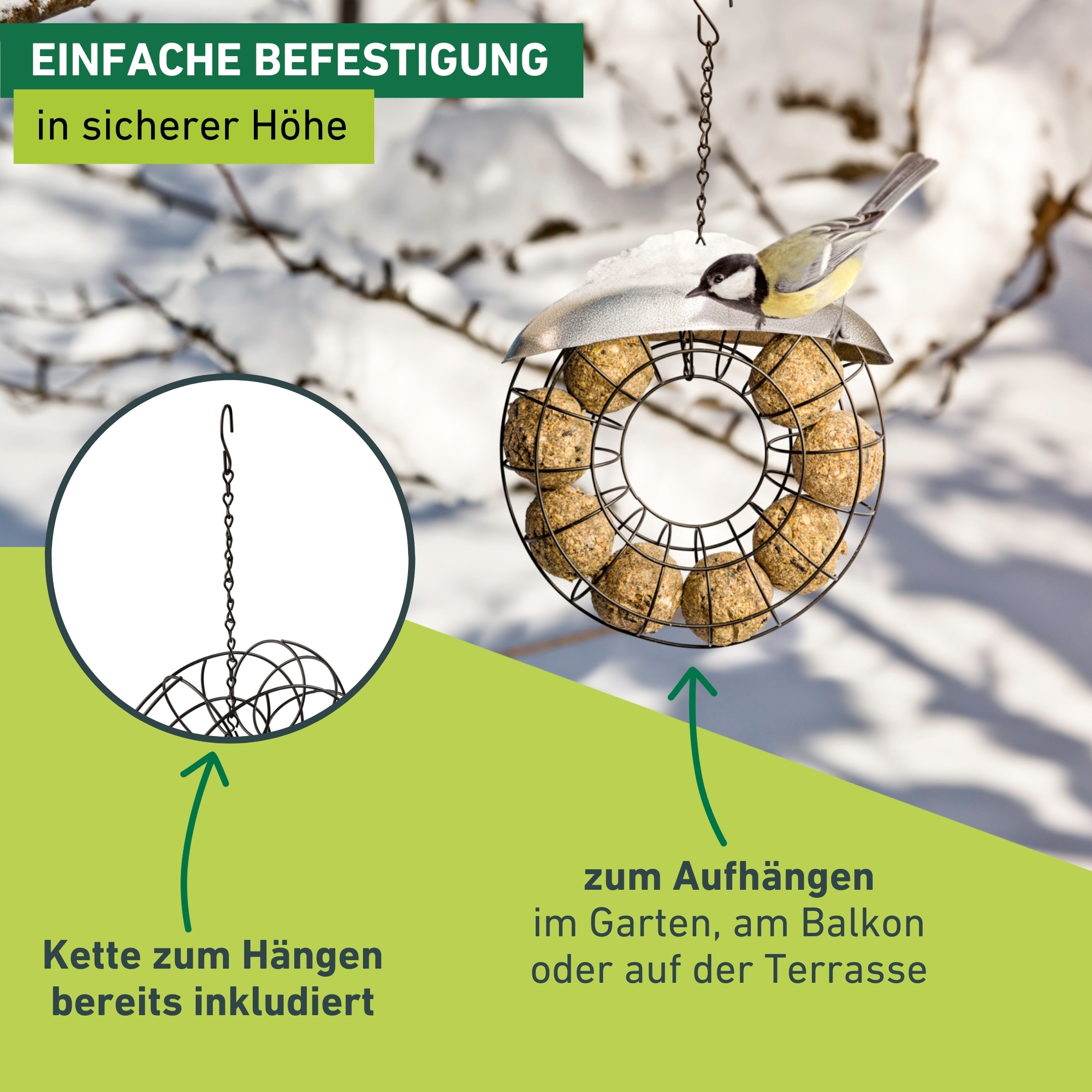 Windhager Vogelhaus »Meisenknödelhalter Friends, Futterspender aus robustem Metall« Vogelfutterhalter inkl. Aufhängung, Füllvolumen 8-10 Meisenknödel