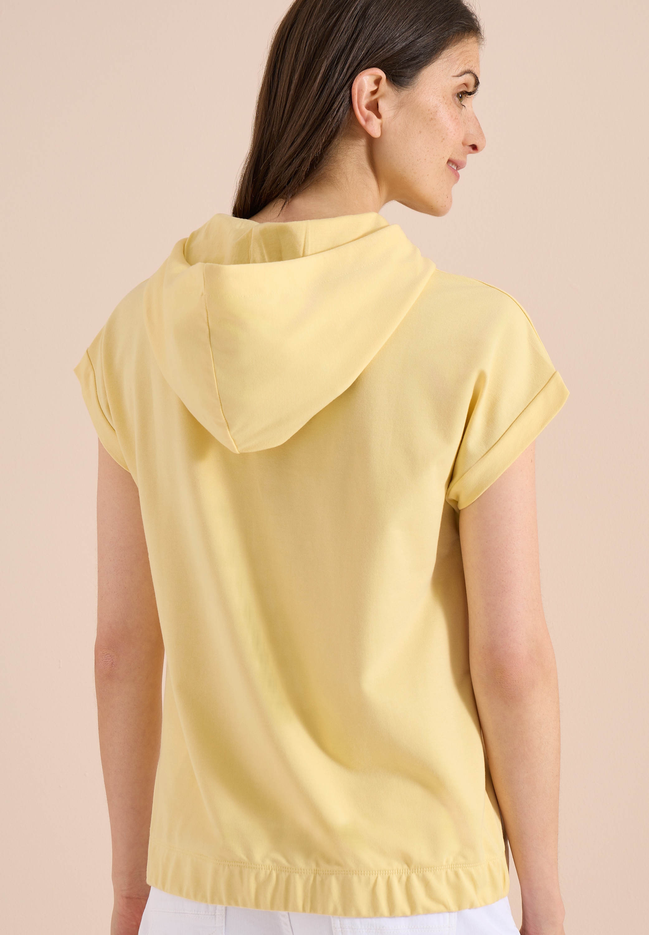 Cecil Sweater , Kurzarm Sweatshirt mit Hoodie und Printdetail
