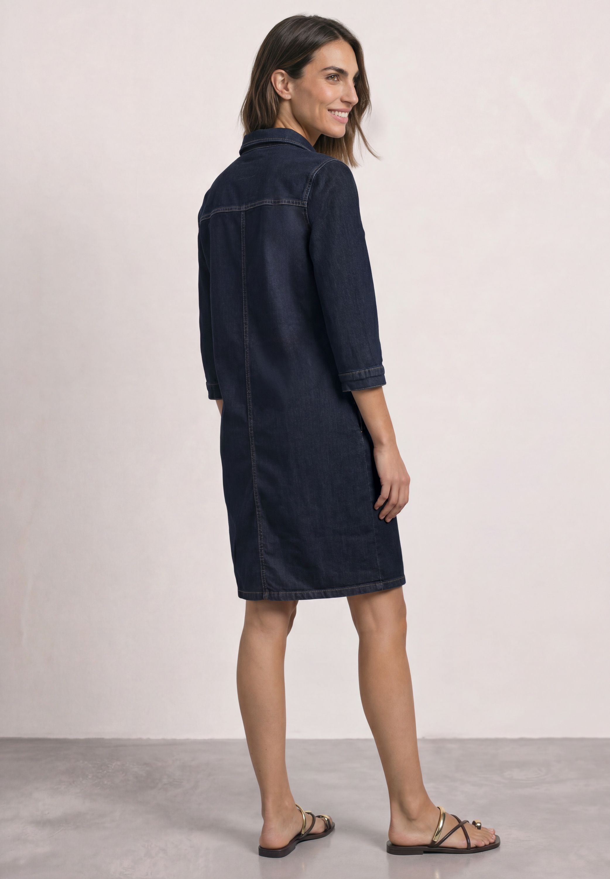 STREET ONE Jeanskleid Brusttaschen Knielanges Denim Sommerkleid mit 3/4-Arm