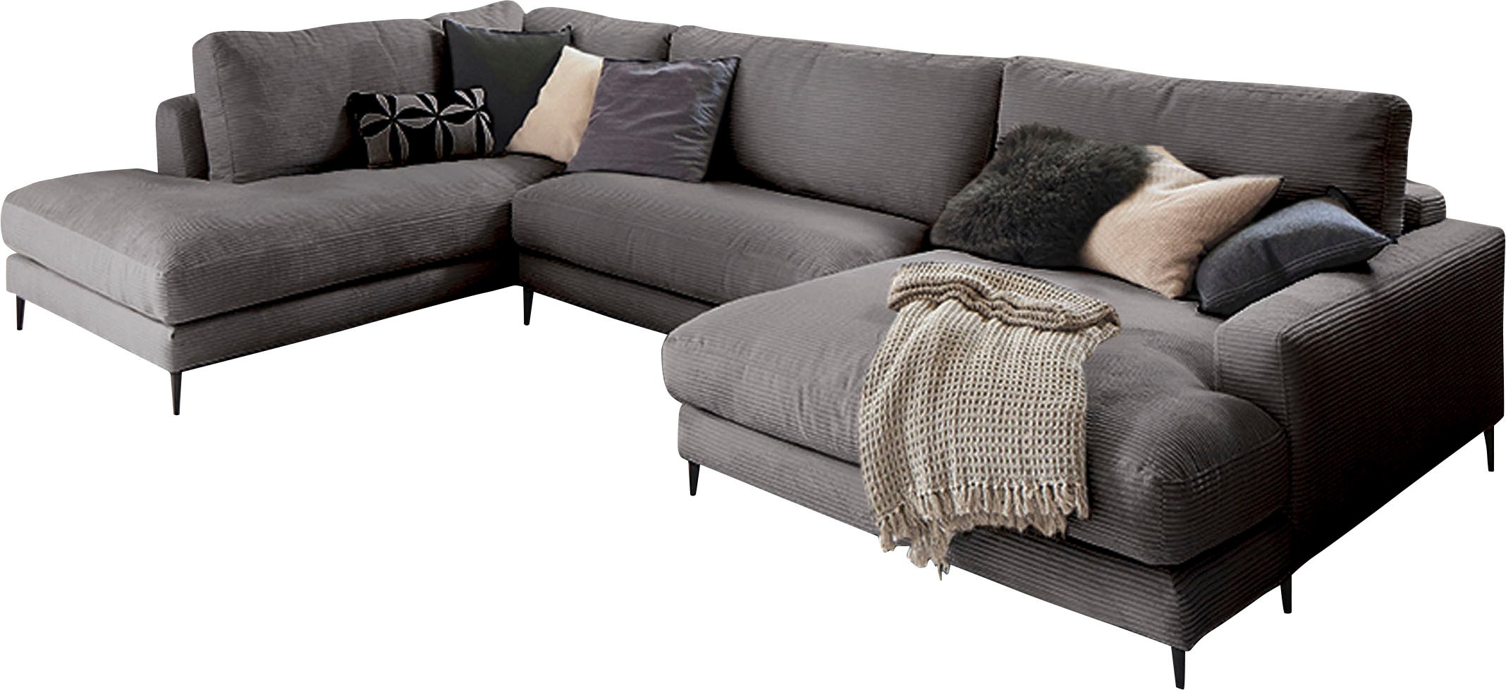 Home affaire Wohnlandschaft »Downtown XXL B/T/H: 341/223/84 cm Loungemöbel zum Relaxen« weicher Sitzkomfort, Cord-Bezug, weicher Sitzkomfort U-Form