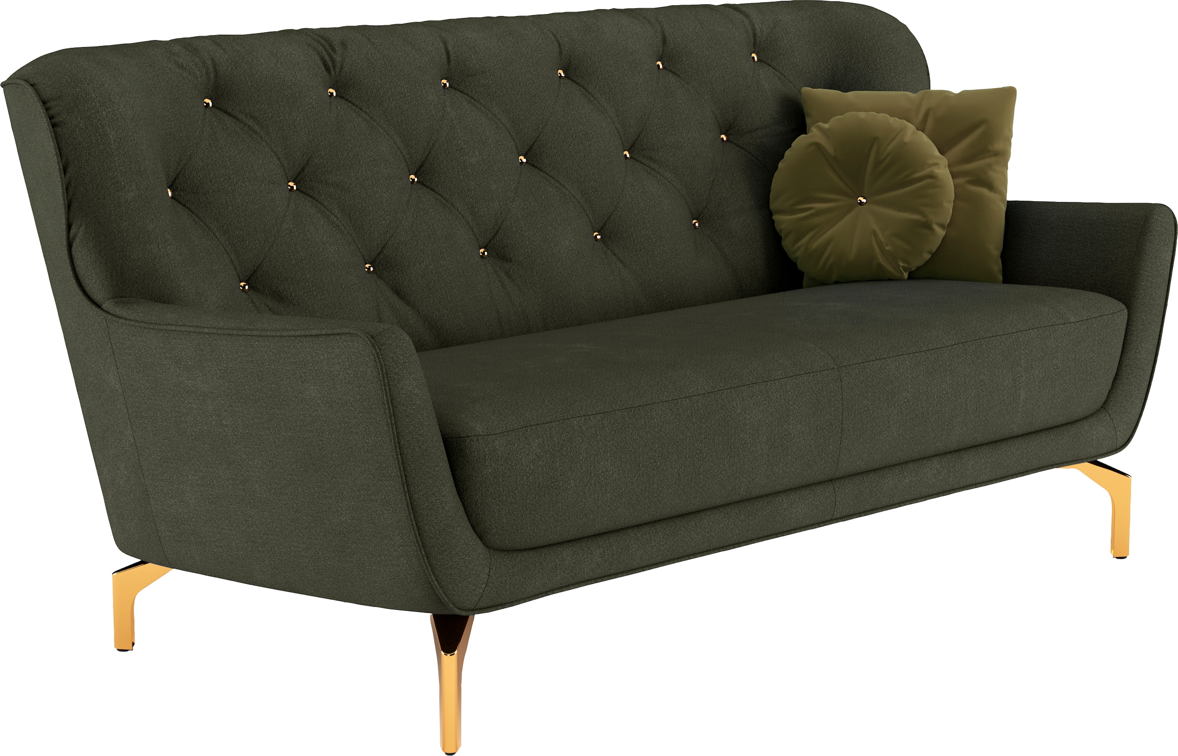 sit&more 3-Sitzer »Orient 3« inkl. 2 Zierkissen mit Strass-Stein, goldfarbene Metallfüße