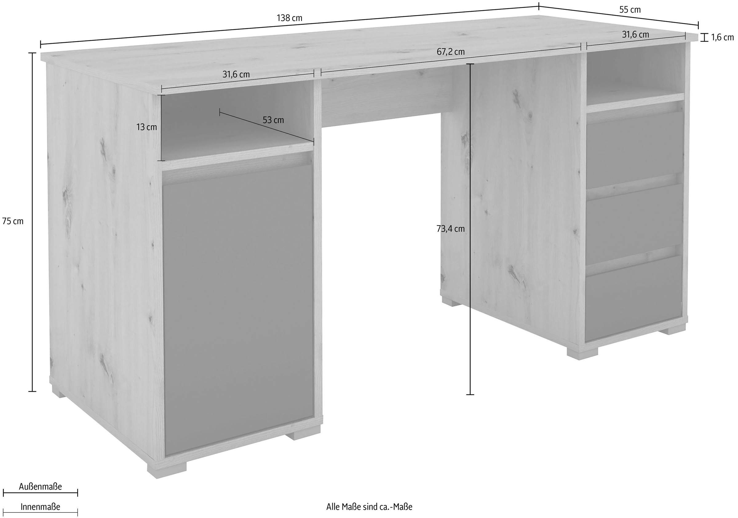 Homexperts Schreibtisch »Loop«, mit 3 Schubkästen und 1 Tür