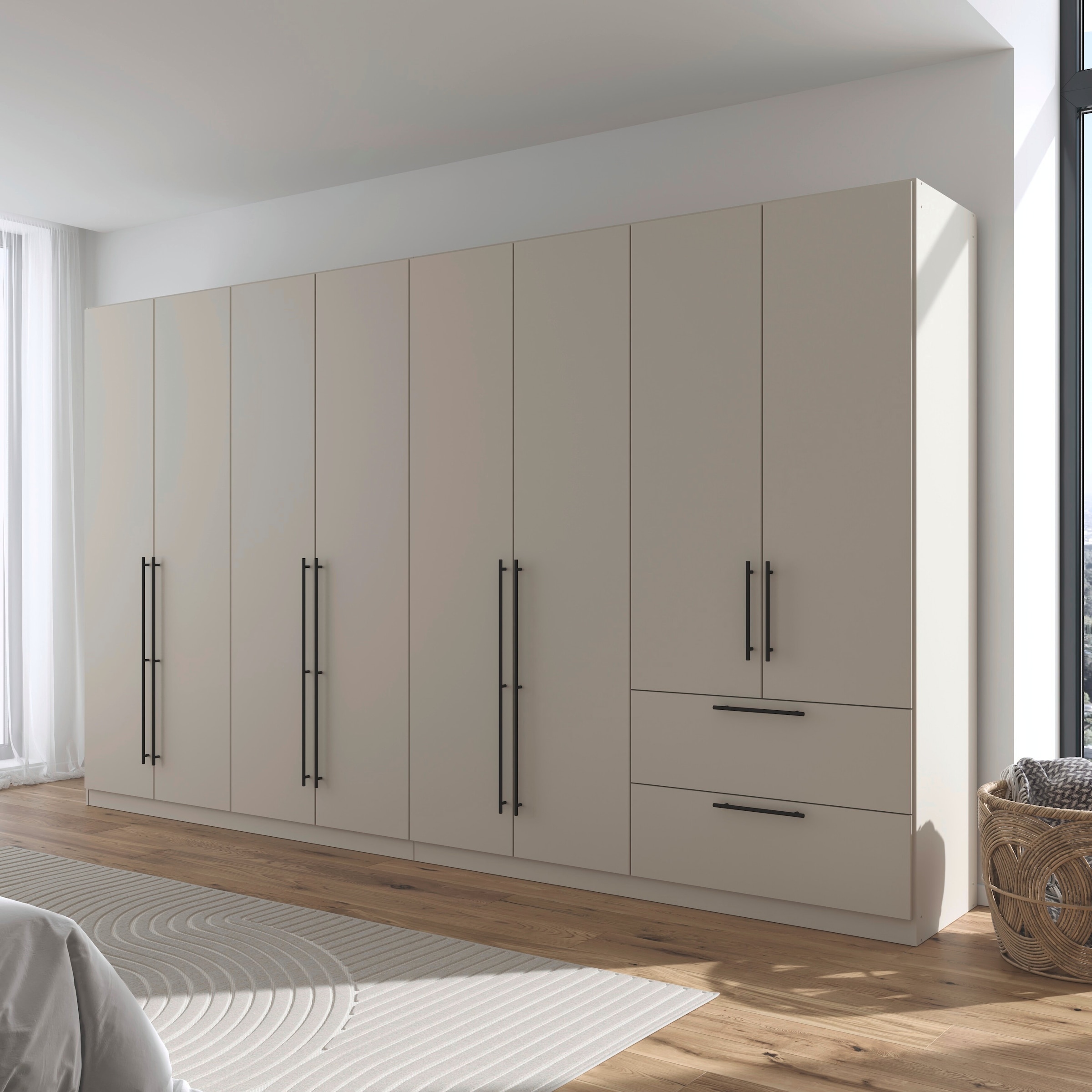 rauch Kleiderschrank »Drehtürenschrank Schrank Garderobe Wäscheschrank Schlafzimmer AVOLA«, (in 3 verschiedenen Ausstattungen BASIC/CLASSIC/PREMIUM), mit hochwertigen Stangengriffen aus Metall in Schwarz MADE IN GERMANY