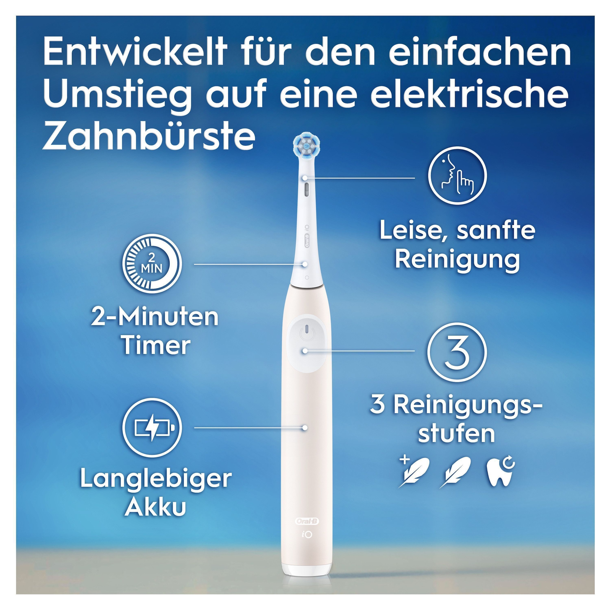 Oral-B Elektrische Zahnbürste »iO Series 2«, 1 St. Aufsteckbürsten, für die sanfte Reinigung, Reise-Etui, Aufsteckbürstenhalter
