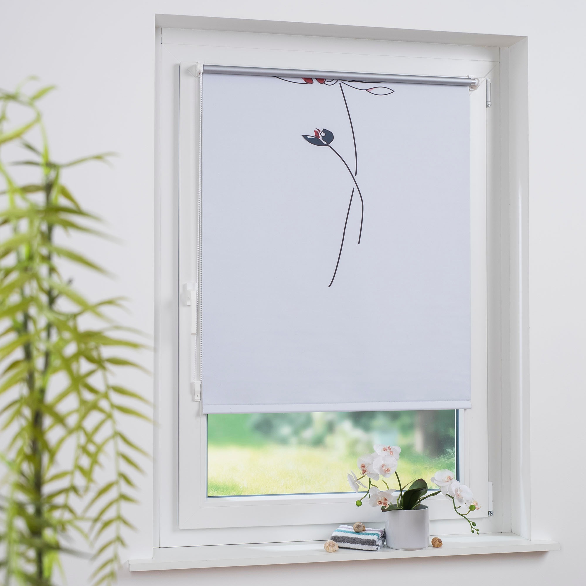 Liedeco Seitenzugrollo »Druckdesign Blume« verdunkelnd energiesparend ohne Bohren freihängend Klemmfix Rollo Design Blume