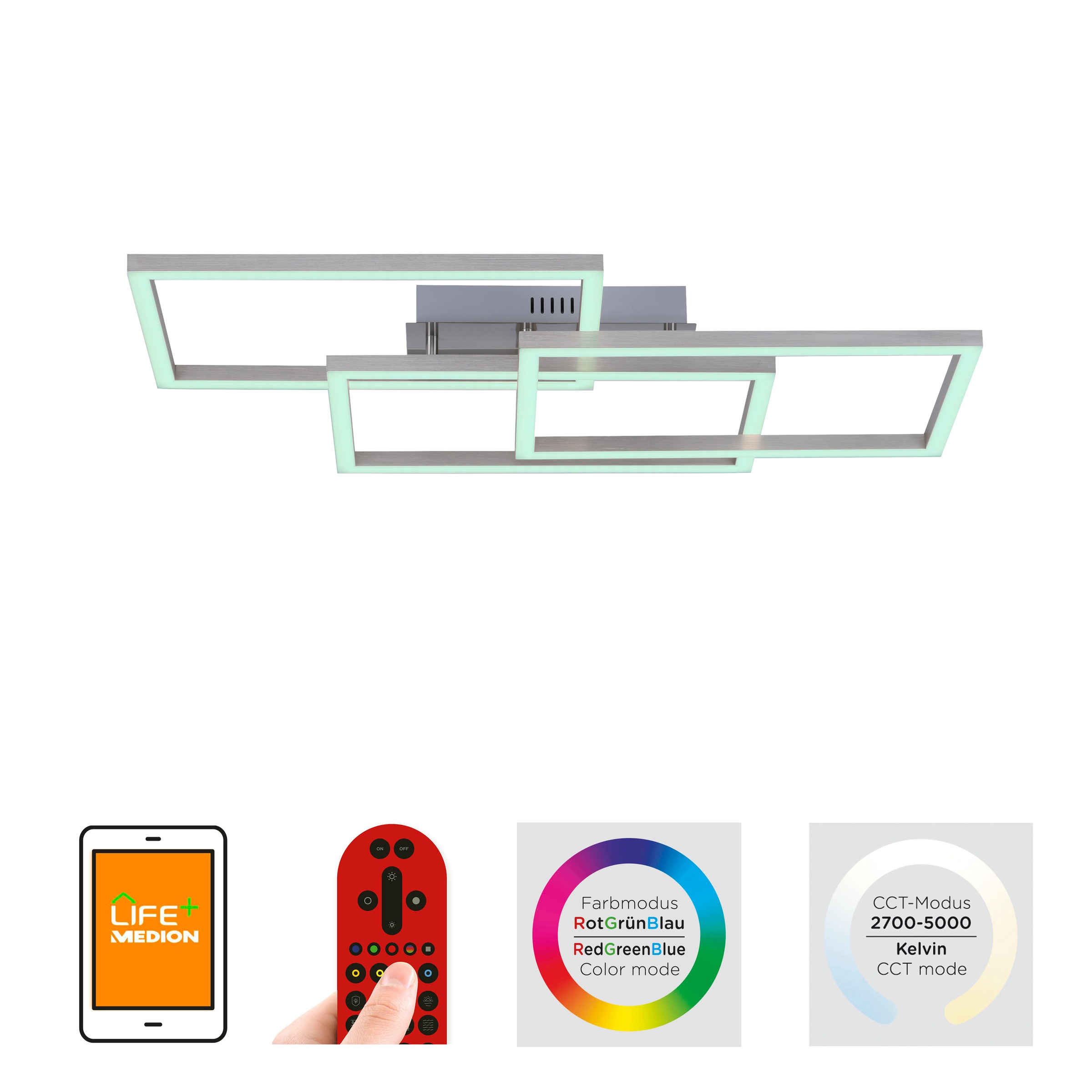 JUST LIGHT Deckenleuchte »Ls-MAXI«, 3 flammig, Leuchtmittel LED-Board | LED fest integriert, RGB+tunable white, Infrarot inkl., Fernbedienung, Smarthome fähig