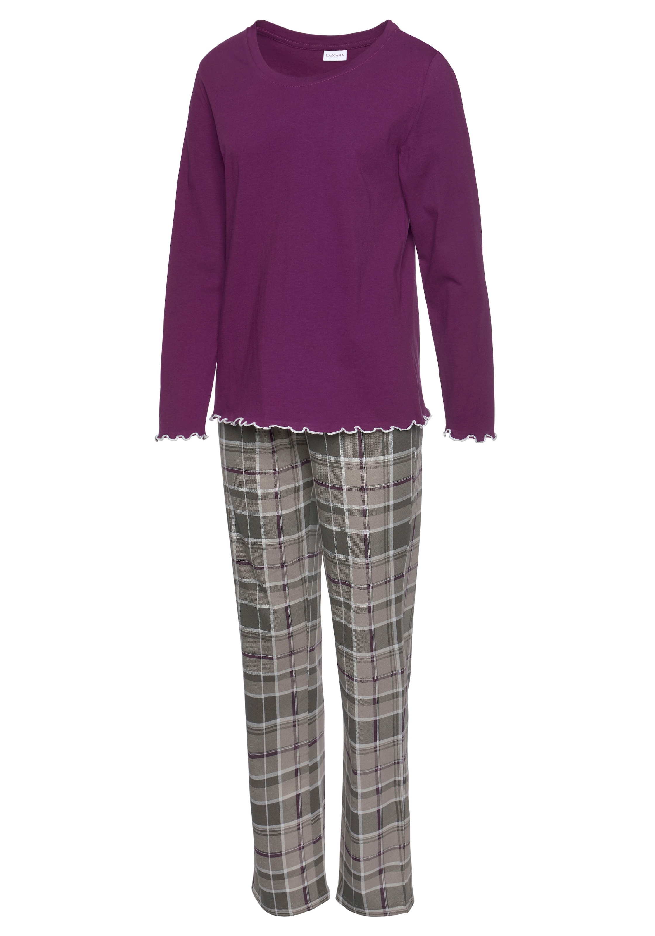 LASCANA Pyjama 2 tlg. mit Flanellhose im Karomuster