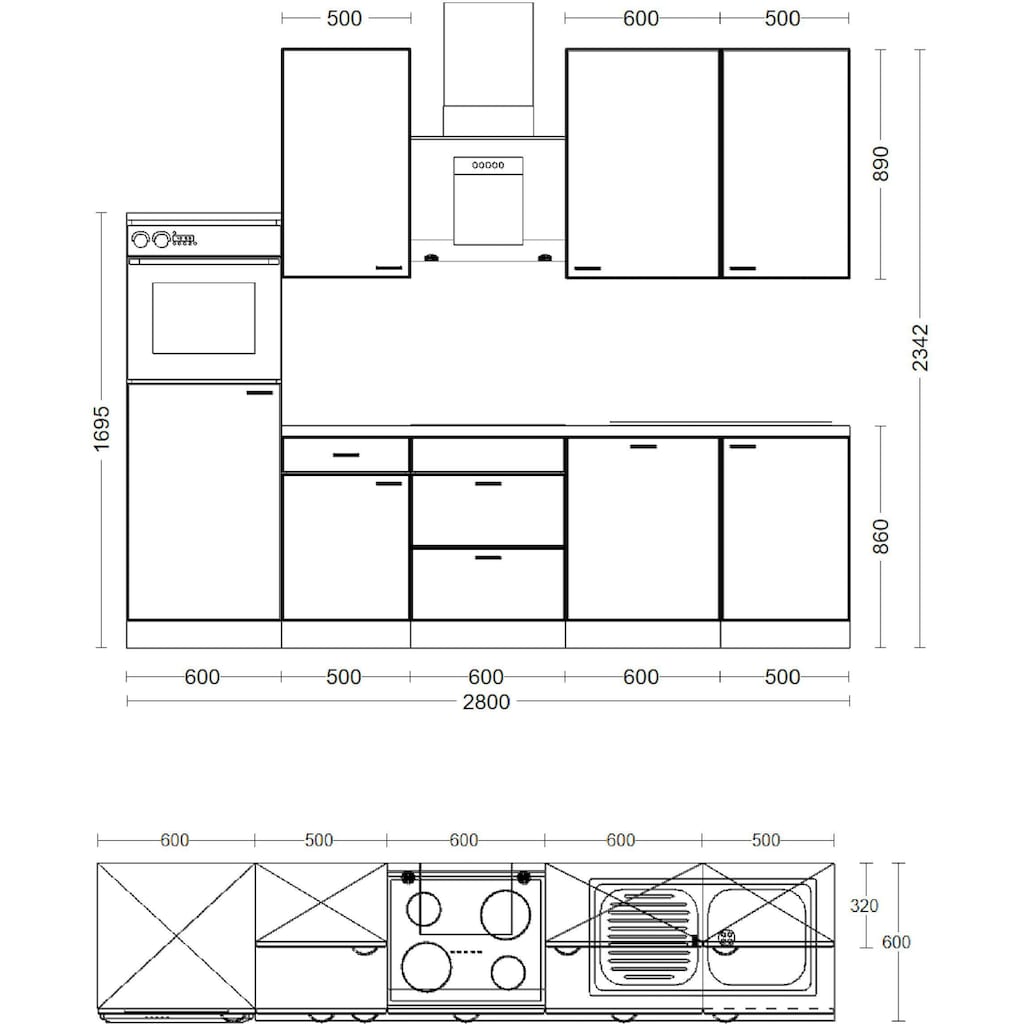 Flex-Well Küche »Florenz«, Breite 280 cm, mit und ohne E-Geräten lieferbar