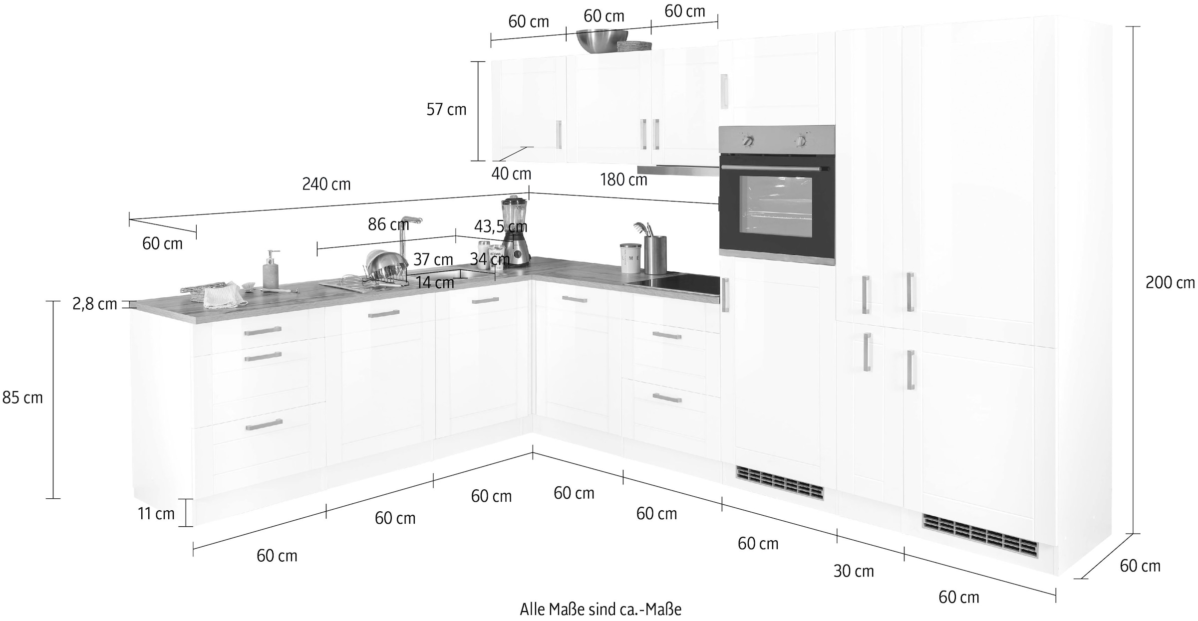 KOCHSTATION Winkelküche »KS-Tinnum«, mit E-Geräten, Stellbreite 240/330 cm
