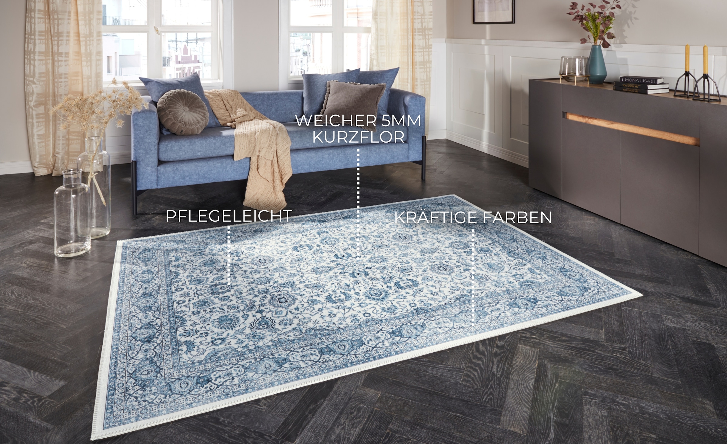 ELLE DECORATION Teppich »Keshan Maschad«, rechteckig, 5 mm Höhe, Orientalisch, Läufer, Kurzflor, Vintage, Wohnzimmer, Schlafzimmer