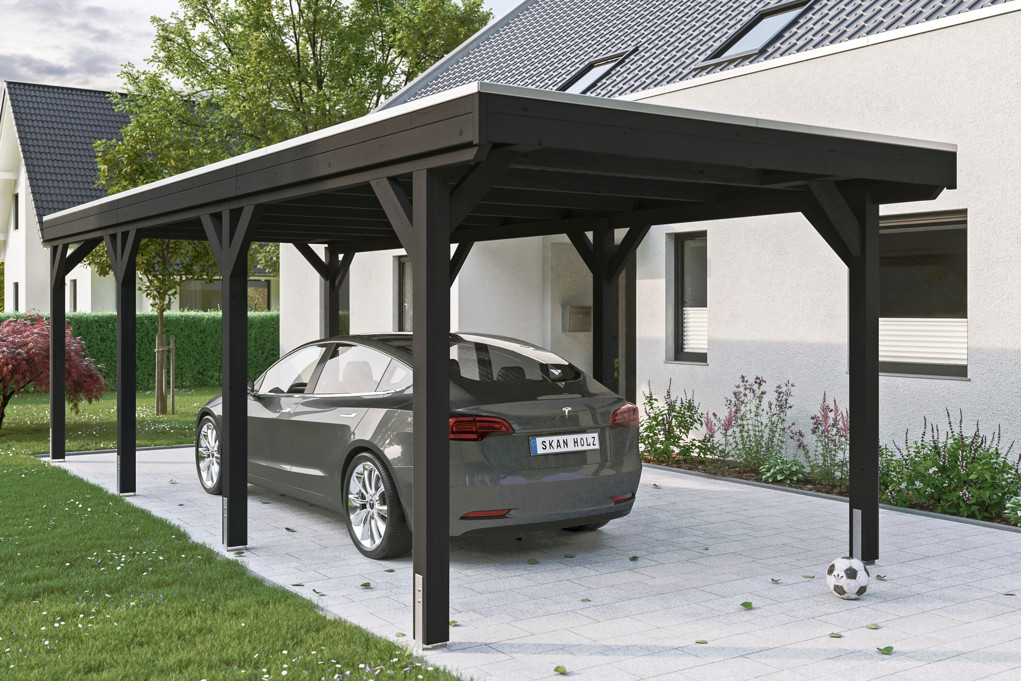 Skanholz Einzelcarport »Grunewald«, Holz, 289 cm, Anthrazit
