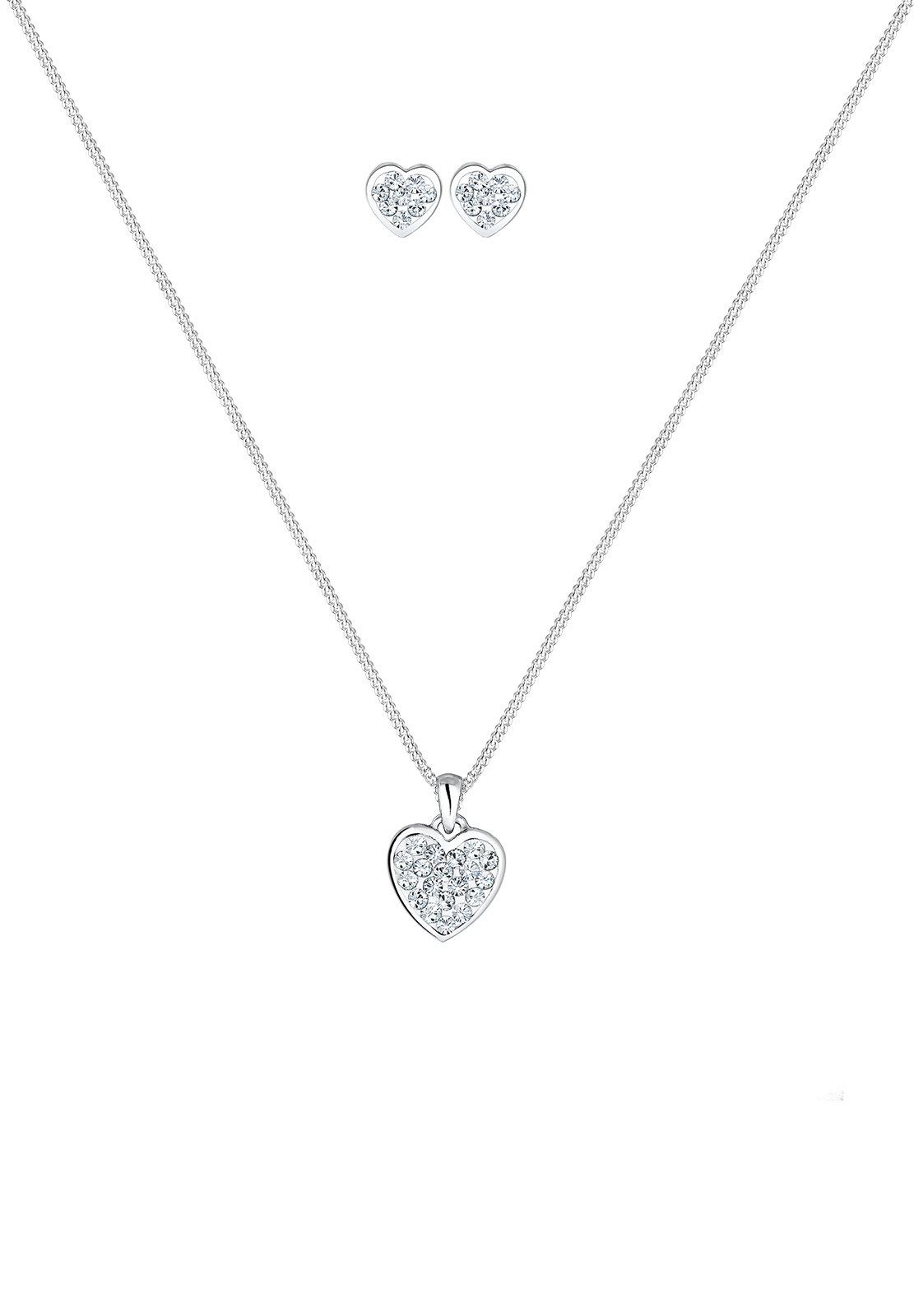 Elli Schmuckset »Herz Glas Kristalle Weiß 925 Sterling Silber«