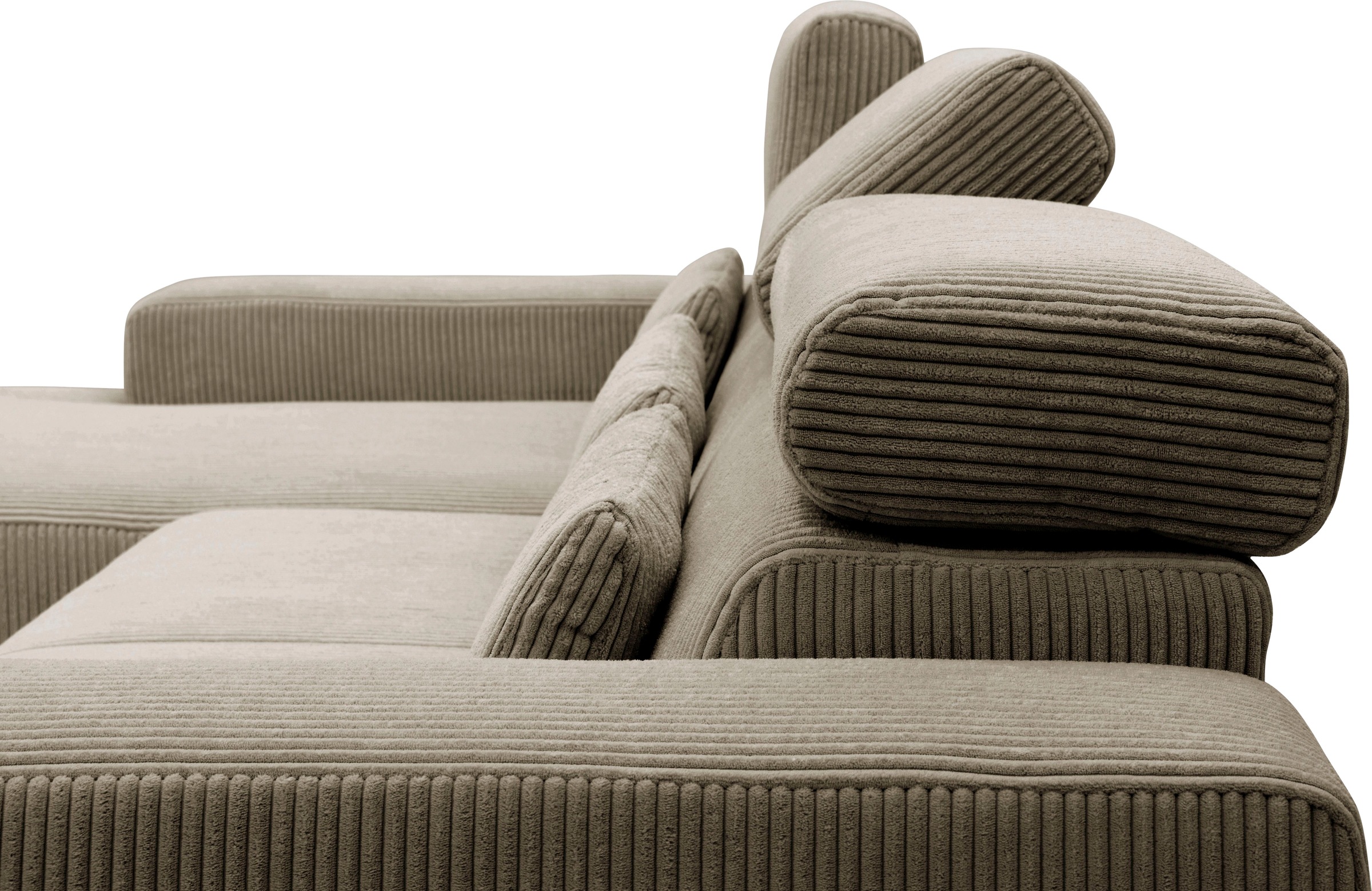 DOMO collection Ecksofa »Brandon B/T: 289/177 cm, belastbar bis 140kg/ Sitz, L-Form«, ohne Sitztiefenverstellung, Cord, schlamm