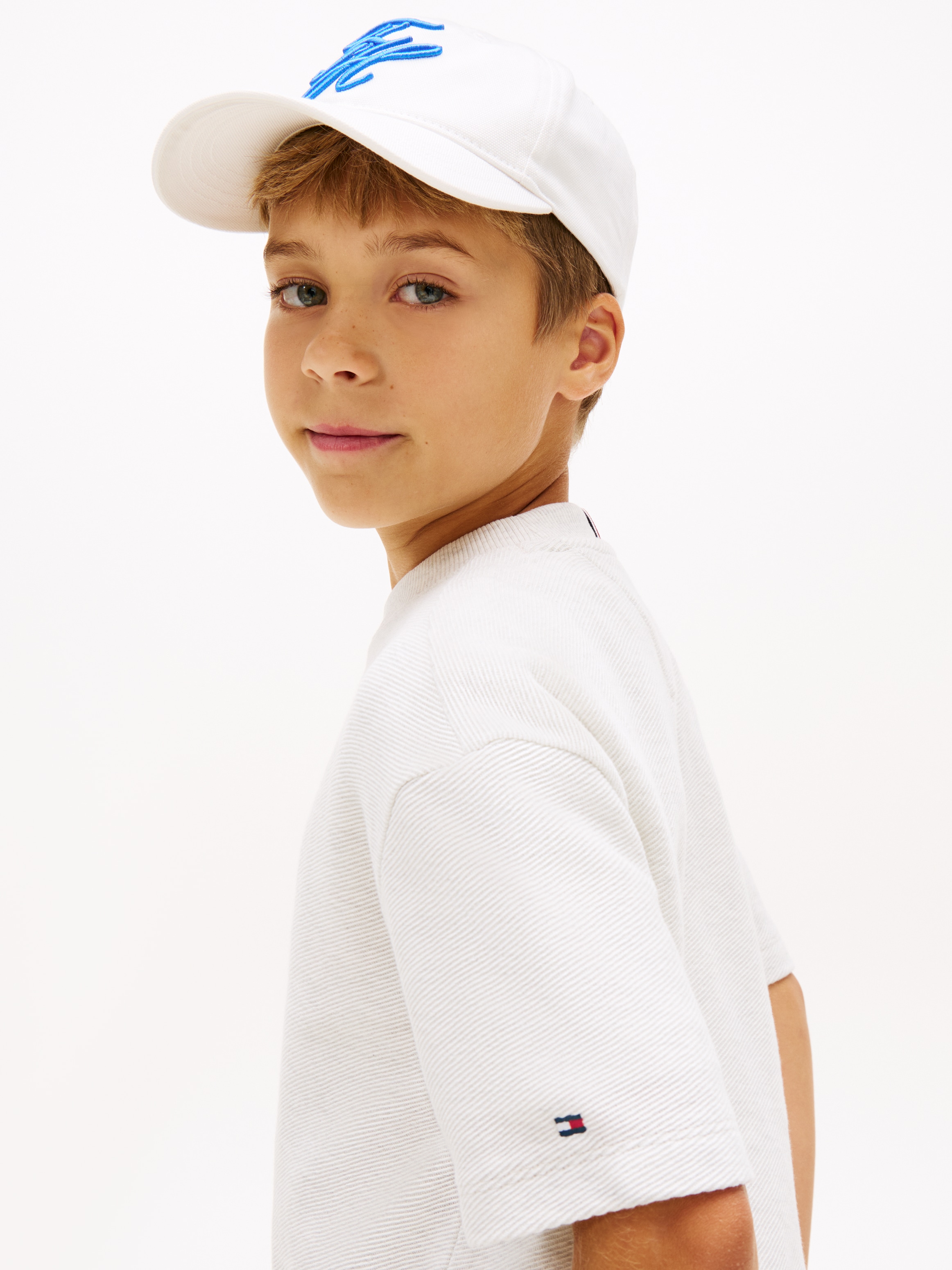 Tommy Hilfiger T-Shirt »TH SCRIPT JERSEY TWILL T-SHIRT« Kinder bis 16 Jahre, Rundhals, bestickt