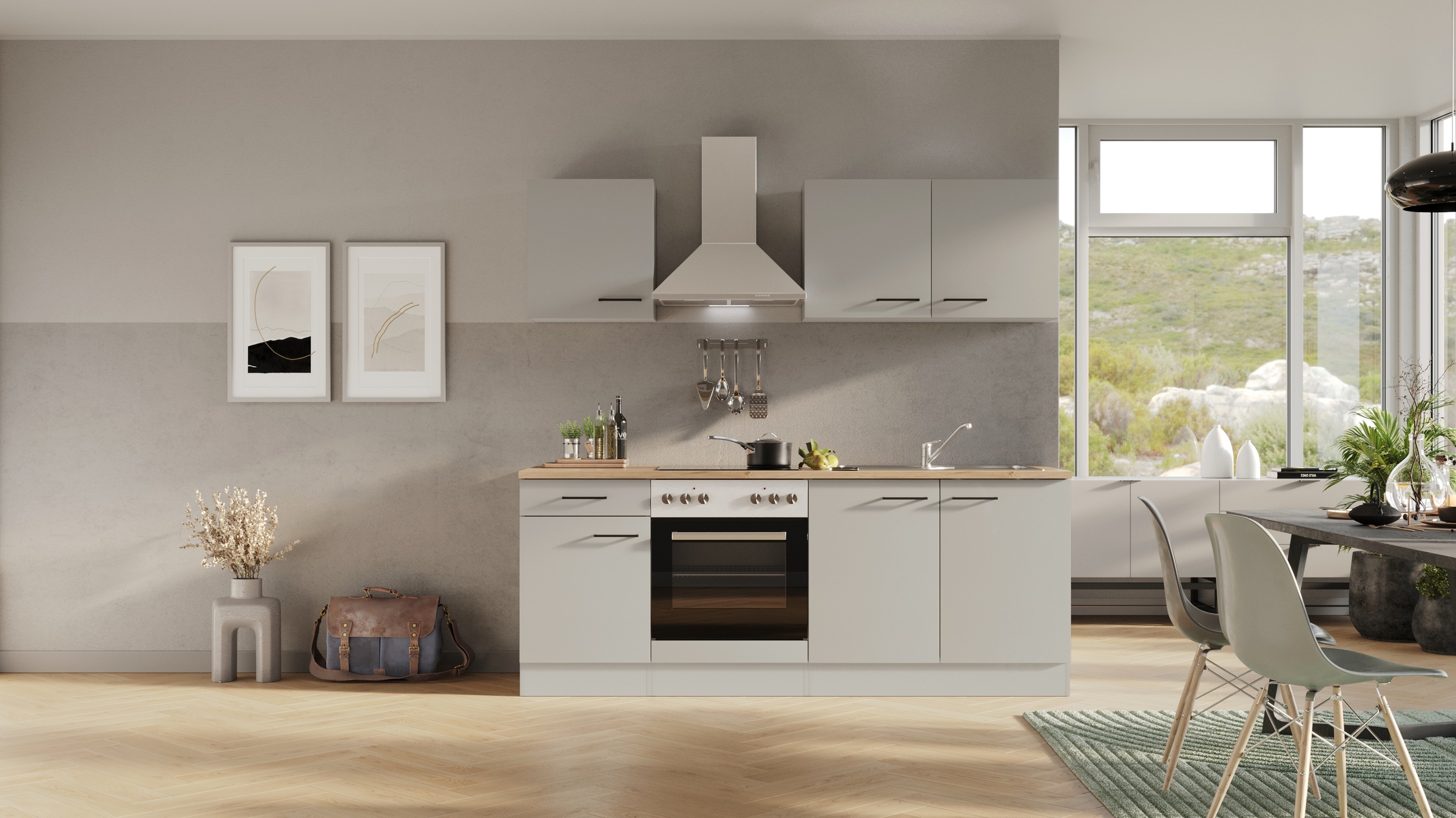 Flex-Well Küchenzeile »Lund« mit E-Geräten, Gesamtbreite 210 cm,glänzende F günstig online kaufen