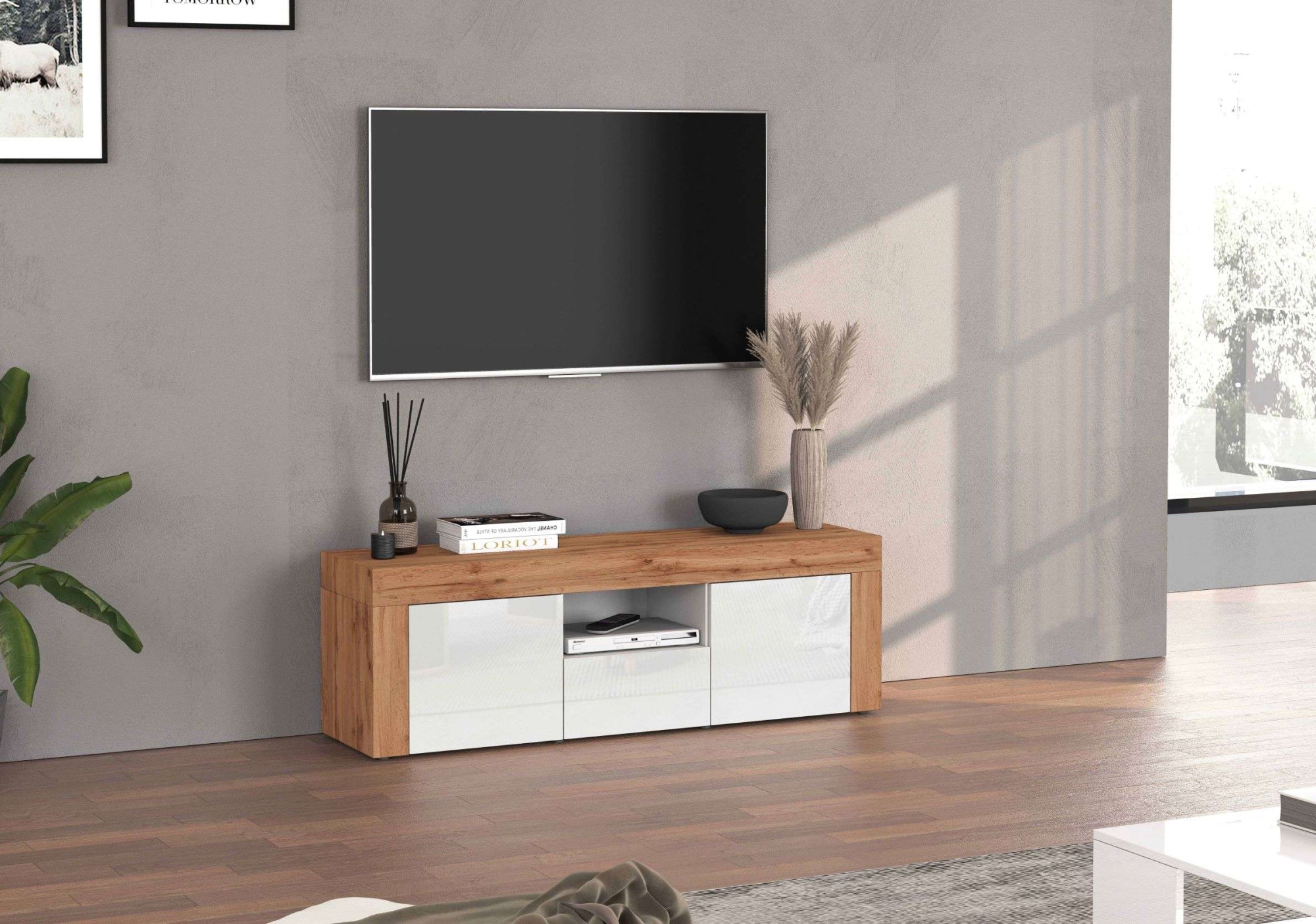 INOSIGN Lowboard »CHRONOS Breite 155 cm mit 2 Türen, 1 Schublade,1 offenes Fach«, (1 St.), TV-Board, Sideboard niedrig, Grifflos mit Push to Open 'Made in Italy'