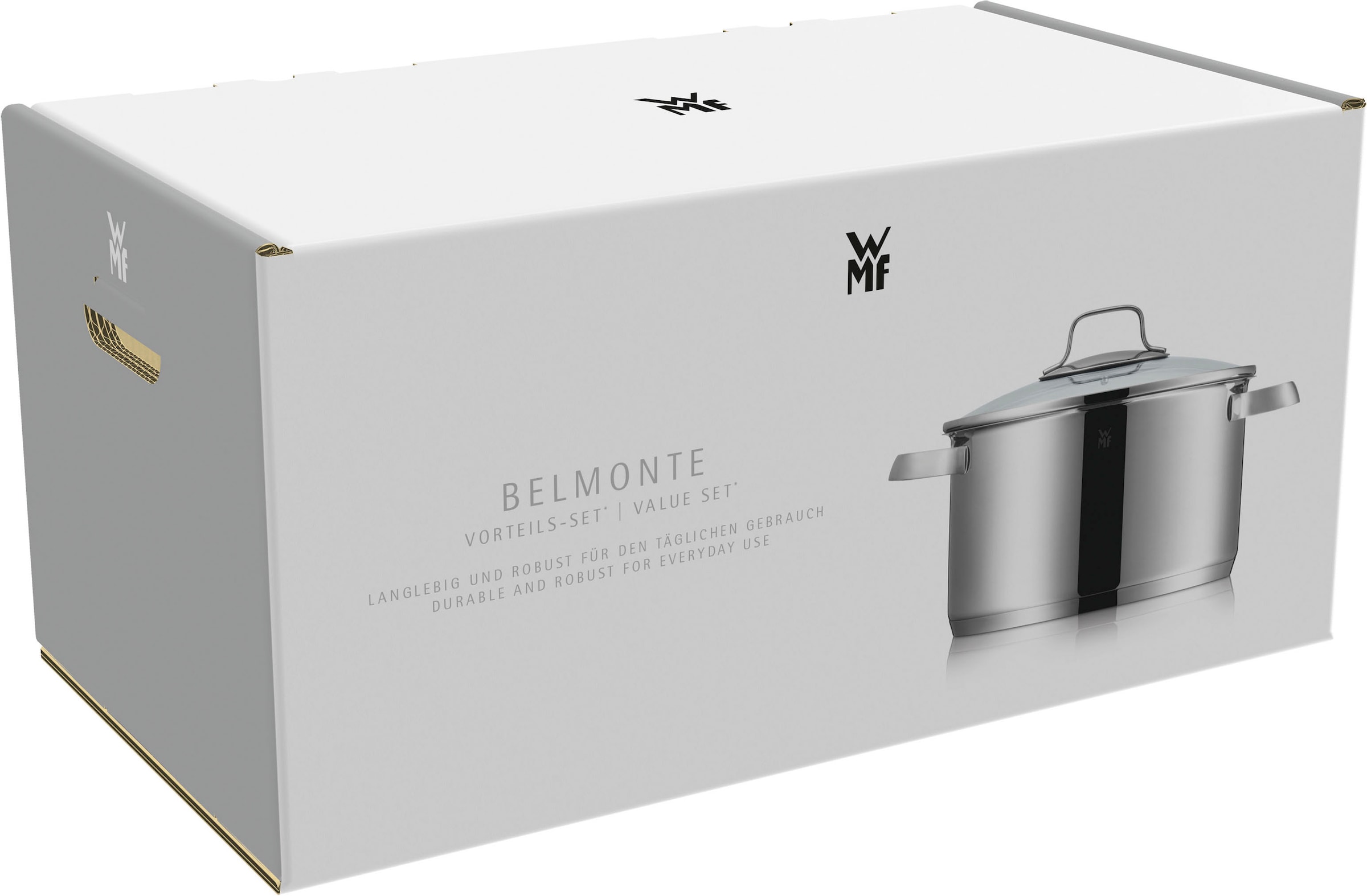 WMF Topf-Set »Belmonte, mit Glasdeckeln«, Cromargan® Edelstahl Rostfrei 18/10, (Set, 9 tlg.), spülmaschinengeeignet, Innenskalierung, für alle Herdarten geeignet