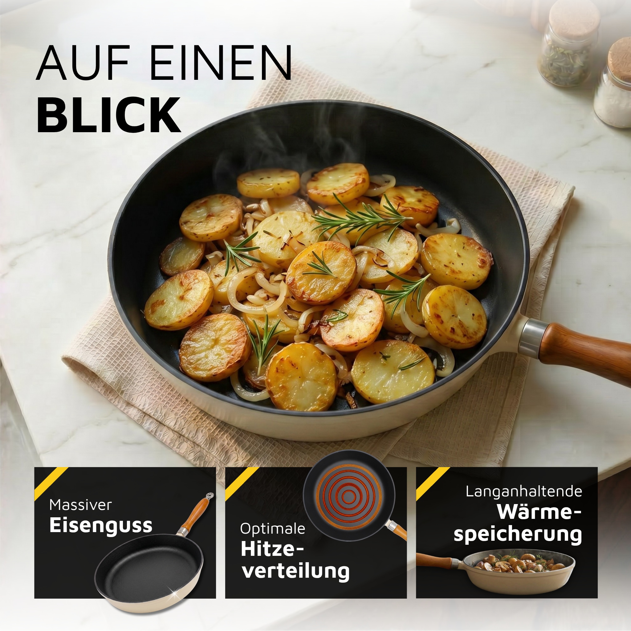 Krüger Bratpfanne »Einsenguss Pfanne SAVANNA« Gusseisen 1 Stk. tlg. für Induktions-Kochfelder geeignet